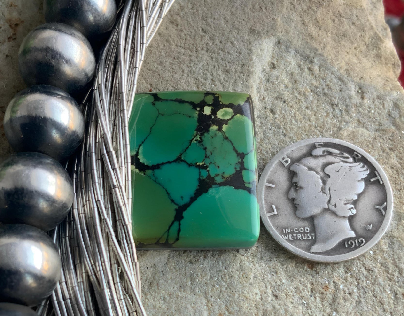 Bamboo Mountain Turquoise Green Rectangle Cabochon