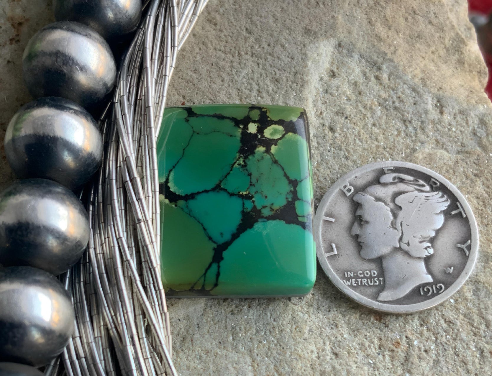 Bamboo Mountain Turquoise Green Rectangle Cabochon