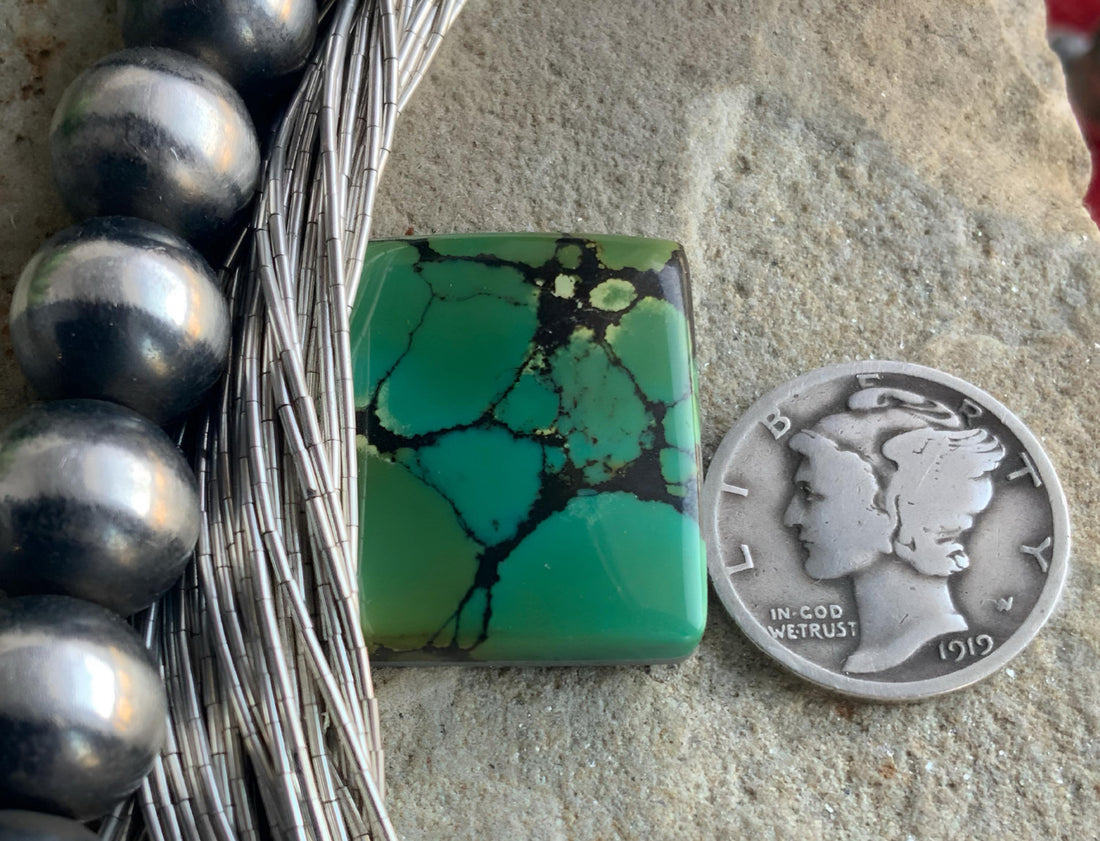 Bamboo Mountain Turquoise Green Rectangle Cabochon