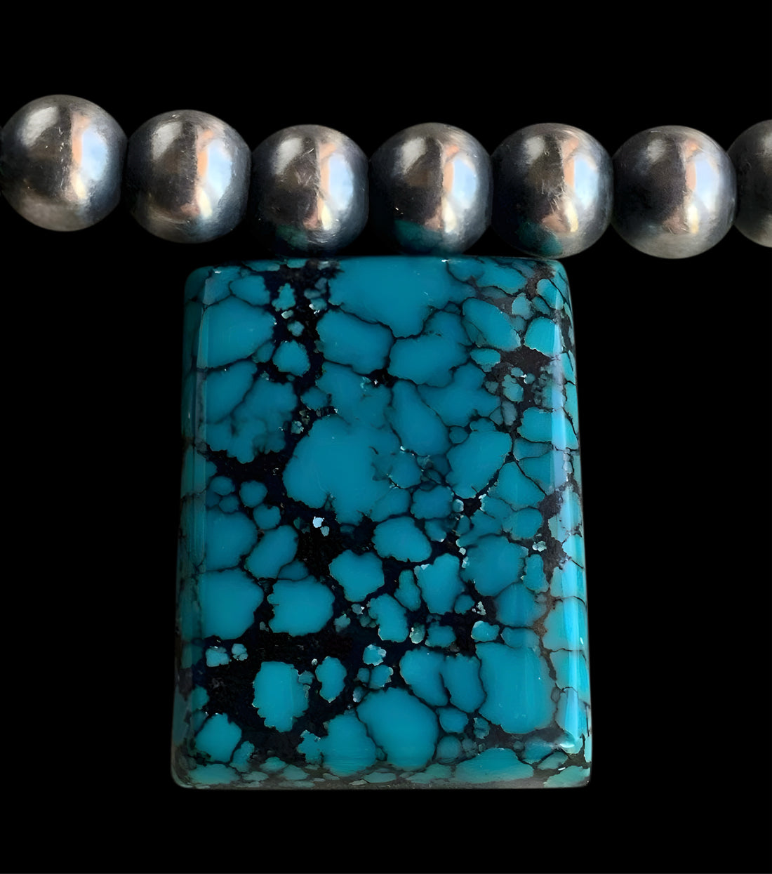 Bao Canyon Turquoise Rectangular Cabochon- Blue with Black Matrix