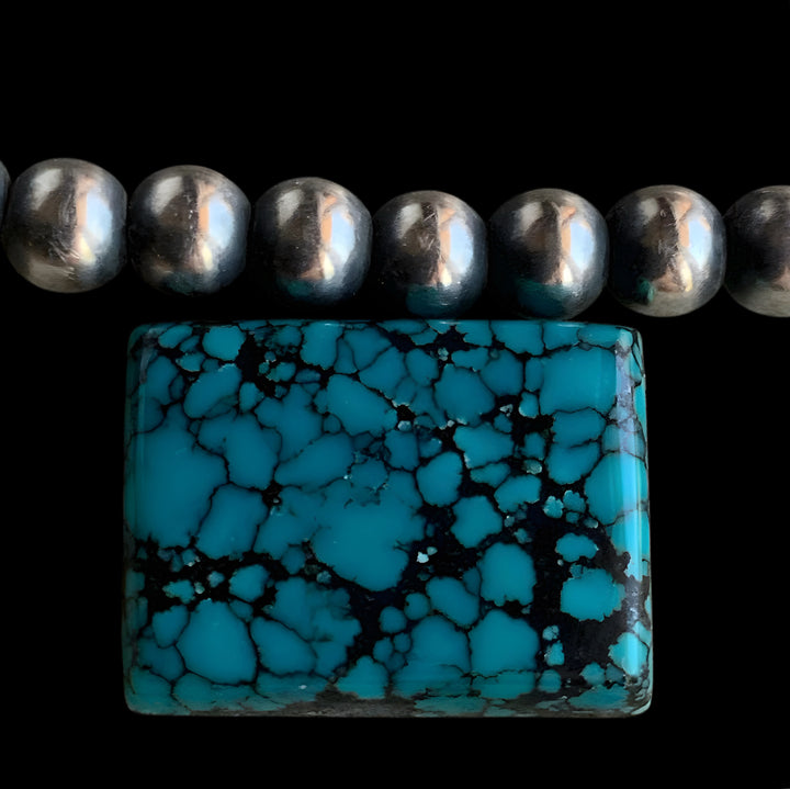 Bao Canyon Turquoise Rectangular Cabochon- Blue with Black Matrix