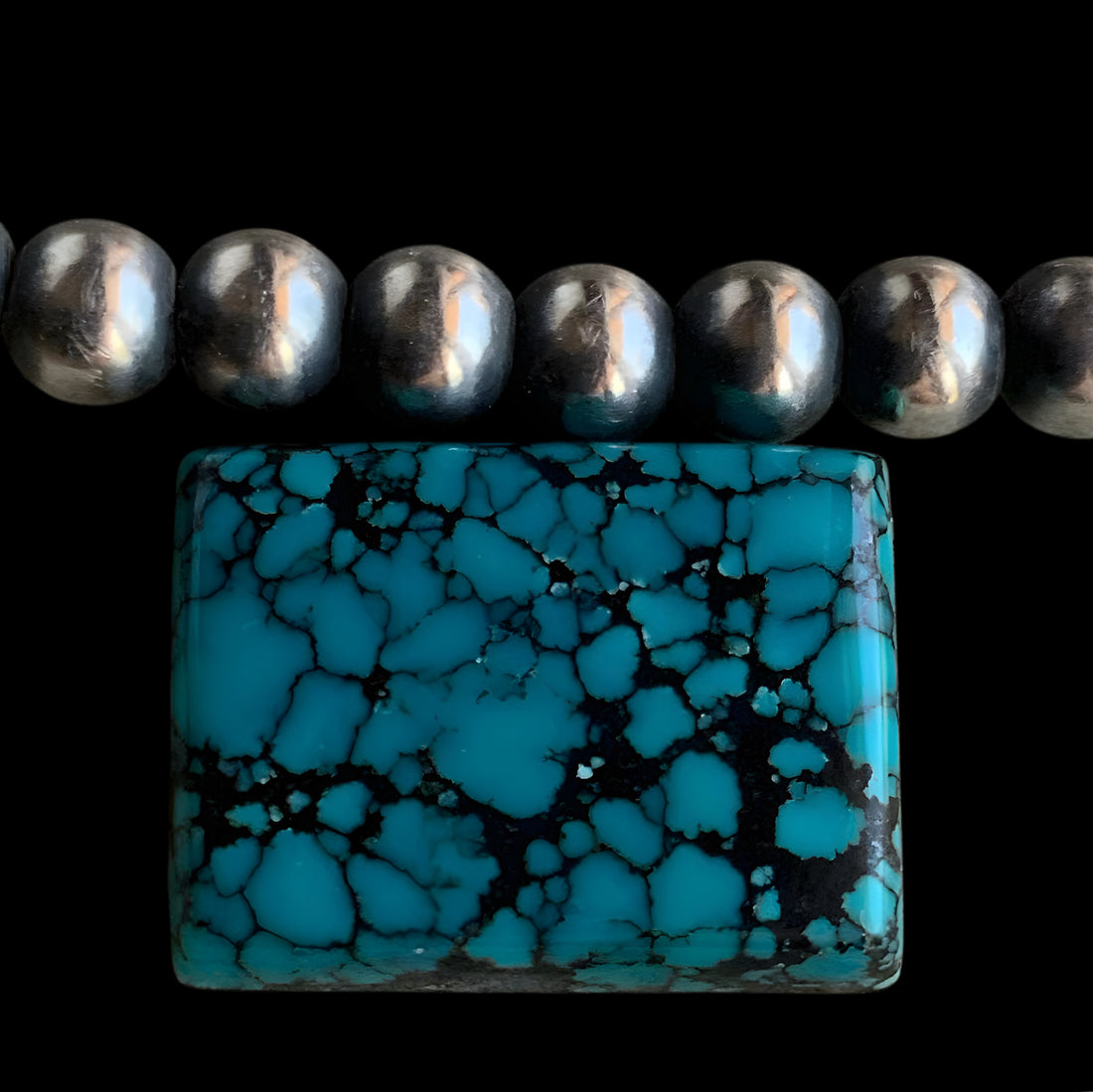 Bao Canyon Turquoise Rectangular Cabochon- Blue with Black Matrix