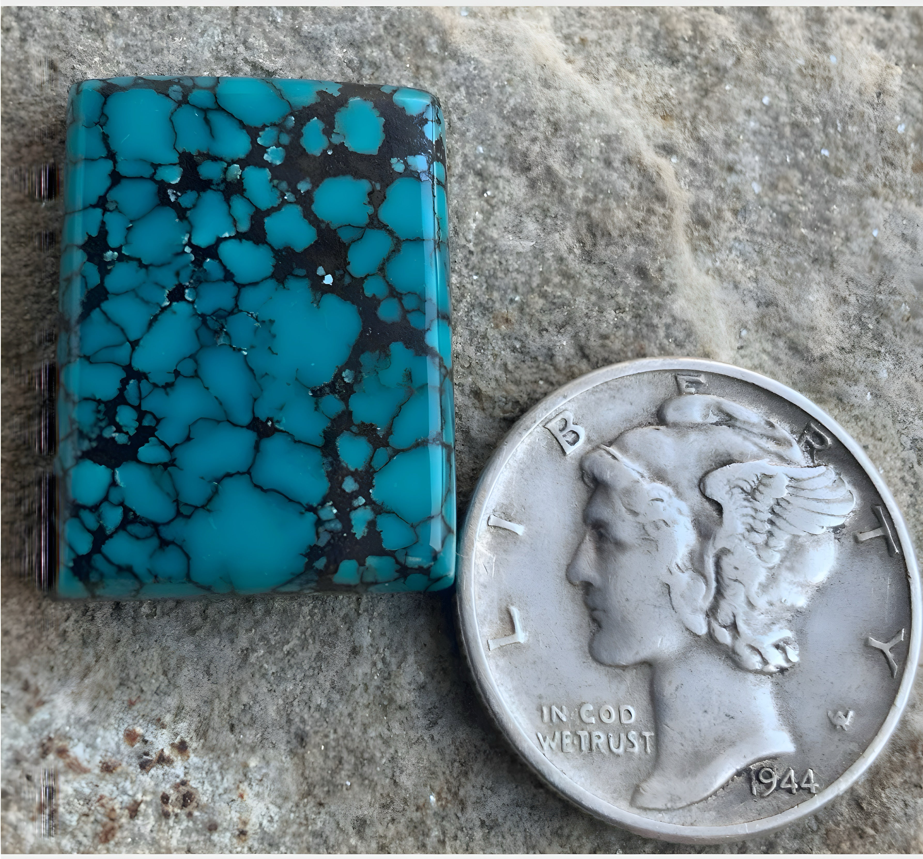 Bao Canyon Turquoise Rectangular Cabochon- Blue with Black Matrix