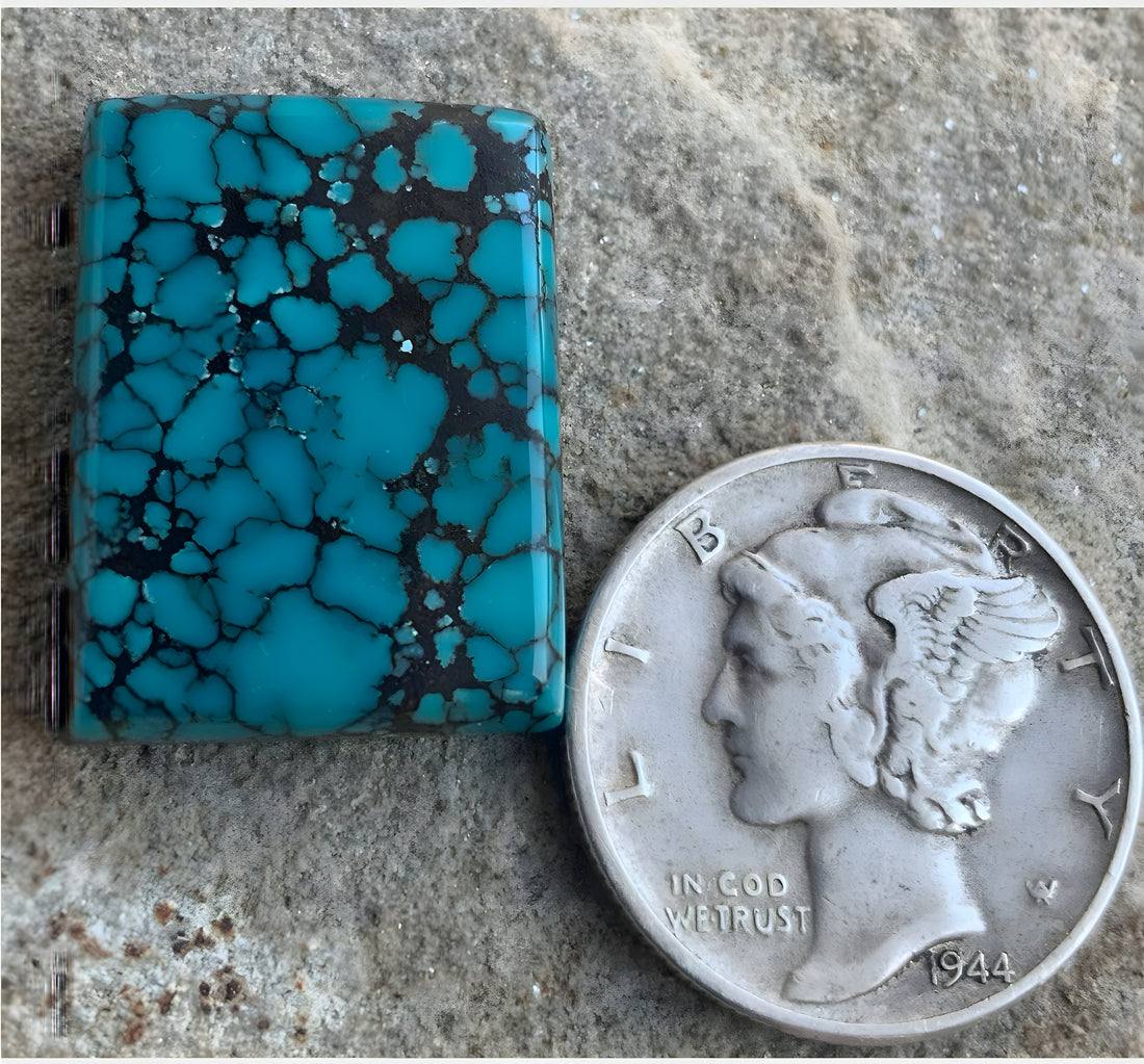 Bao Canyon Turquoise Rectangular Cabochon- Blue with Black Matrix