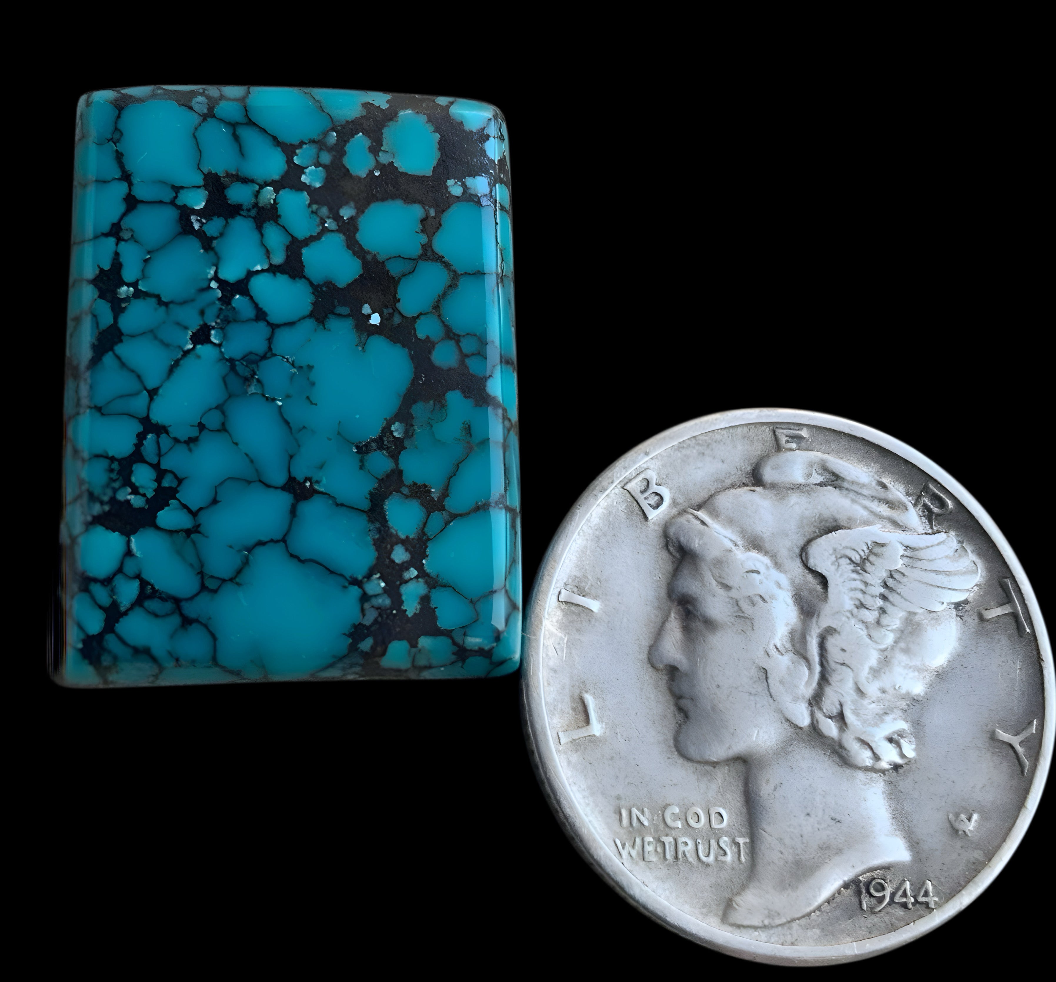 Bao Canyon Turquoise Rectangular Cabochon- Blue with Black Matrix