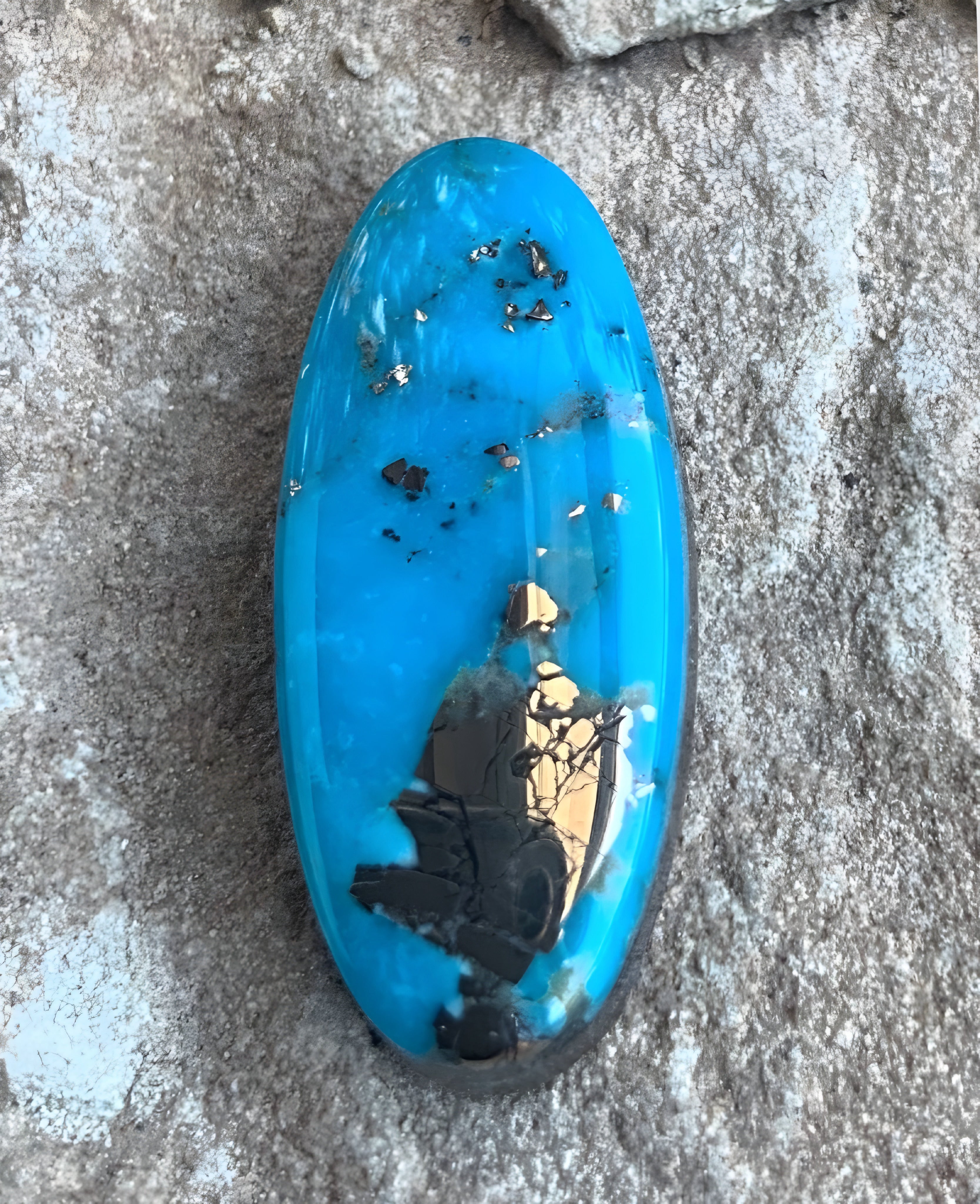 Ithaca Peak Turquoise High Grade Oval With Silver Pyrite-Arizona Gemstone #IP118