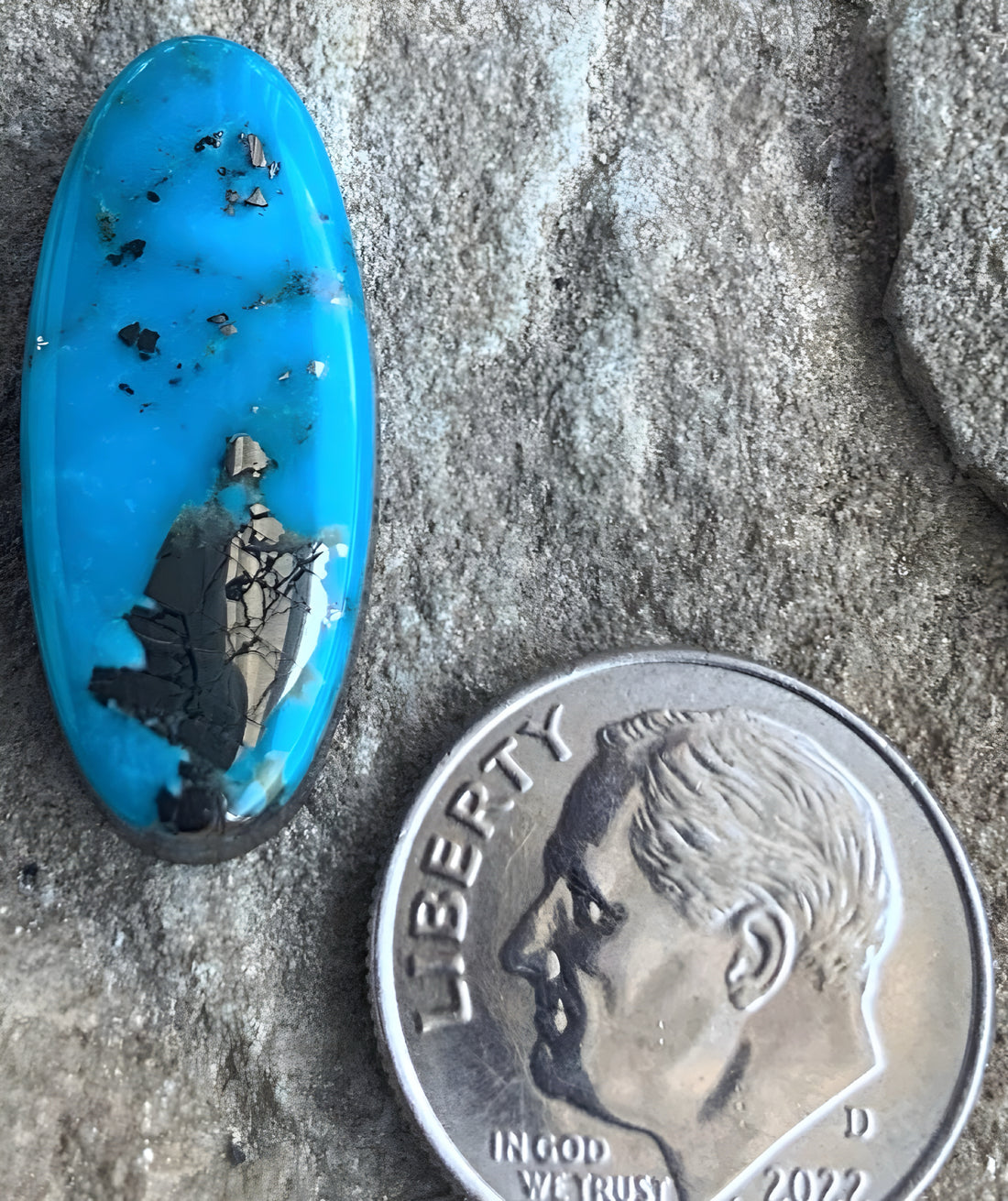 Ithaca Peak Turquoise High Grade Oval With Silver Pyrite-Arizona Gemstone #IP118