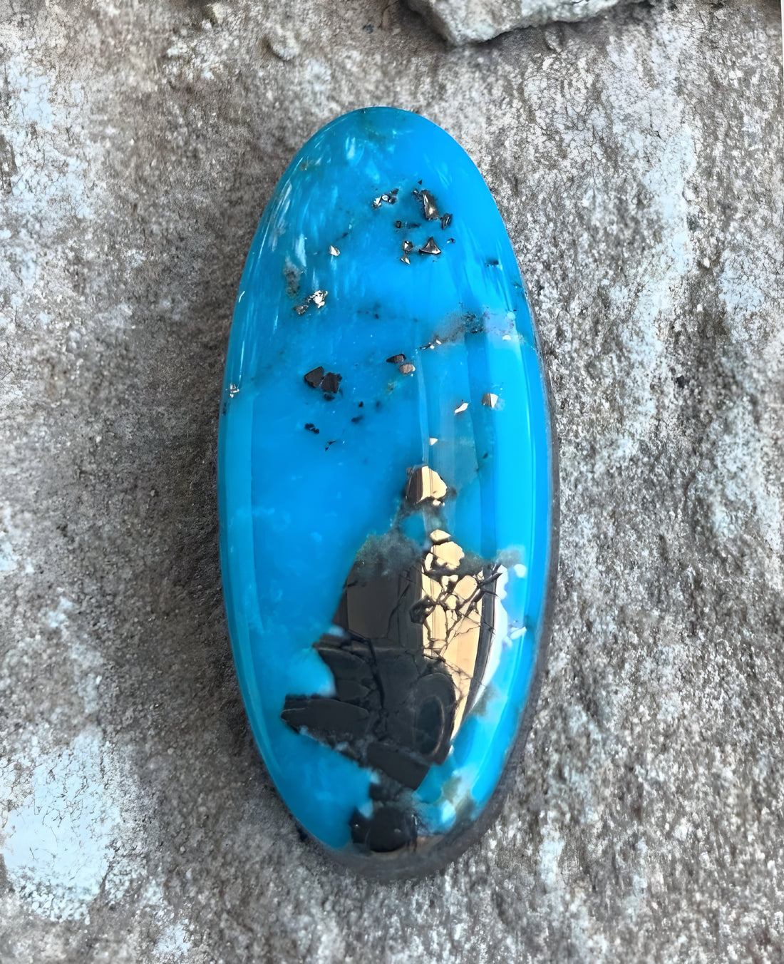 Ithaca Peak Turquoise High Grade Oval With Silver Pyrite-Arizona Gemstone #IP118