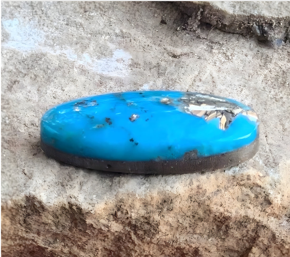 Ithaca Peak Turquoise High Grade Oval With Silver Pyrite-Arizona Gemstone #IP118