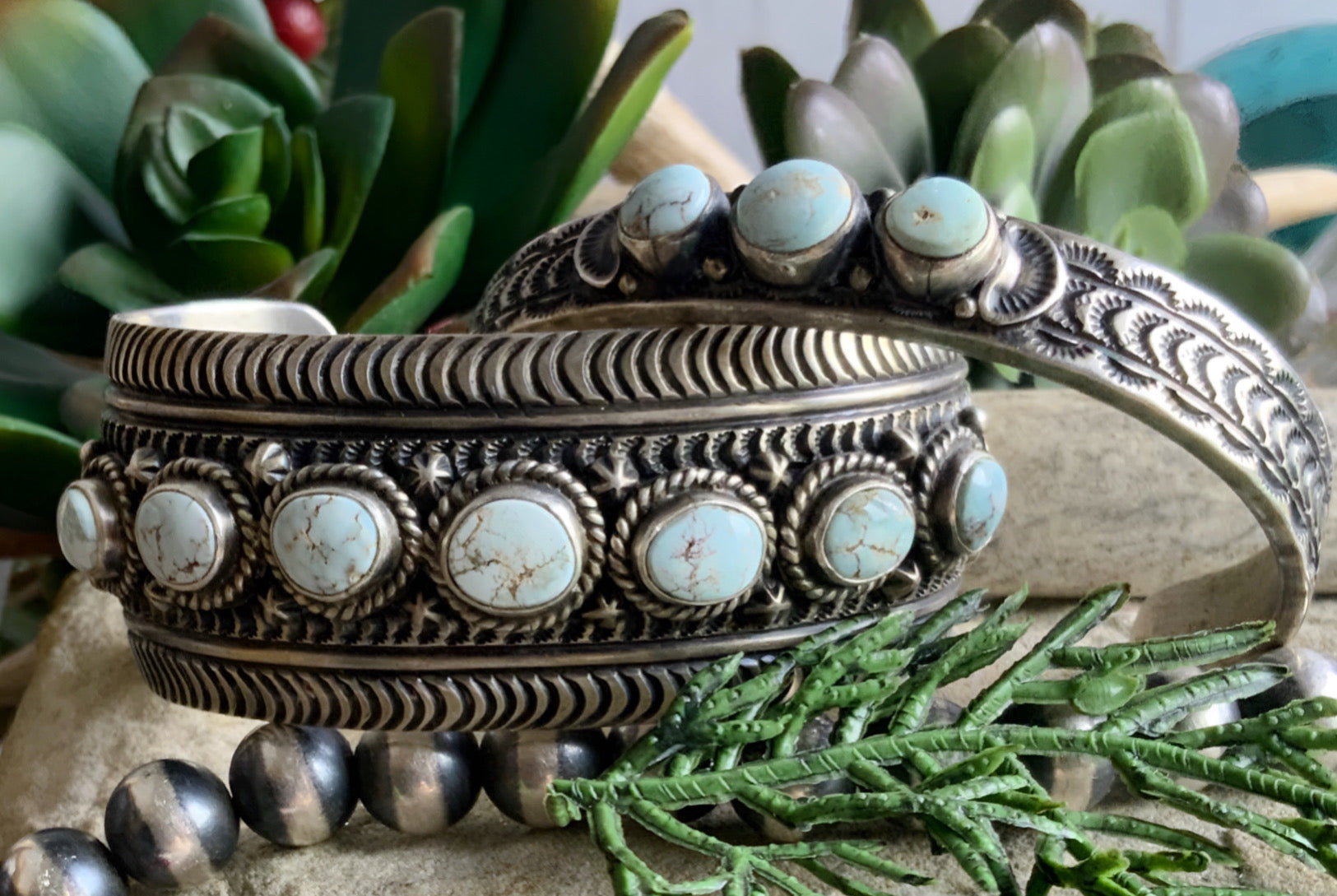 Dry Creek Sterling Silver Stamped Bracelet Set by June Delgarito -Navajo