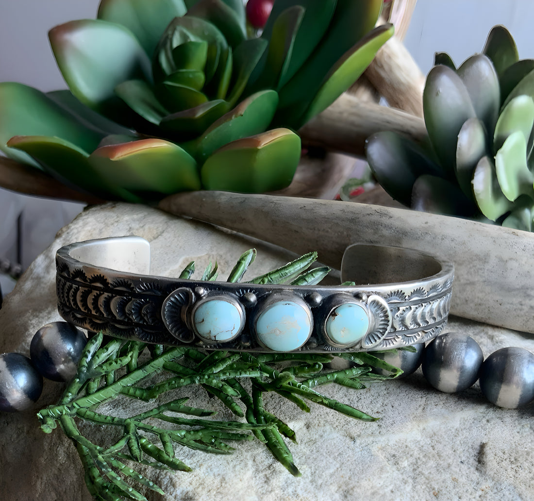 Dry Creek Sterling Silver Stamped Bracelet Set by June Delgarito -Navajo
