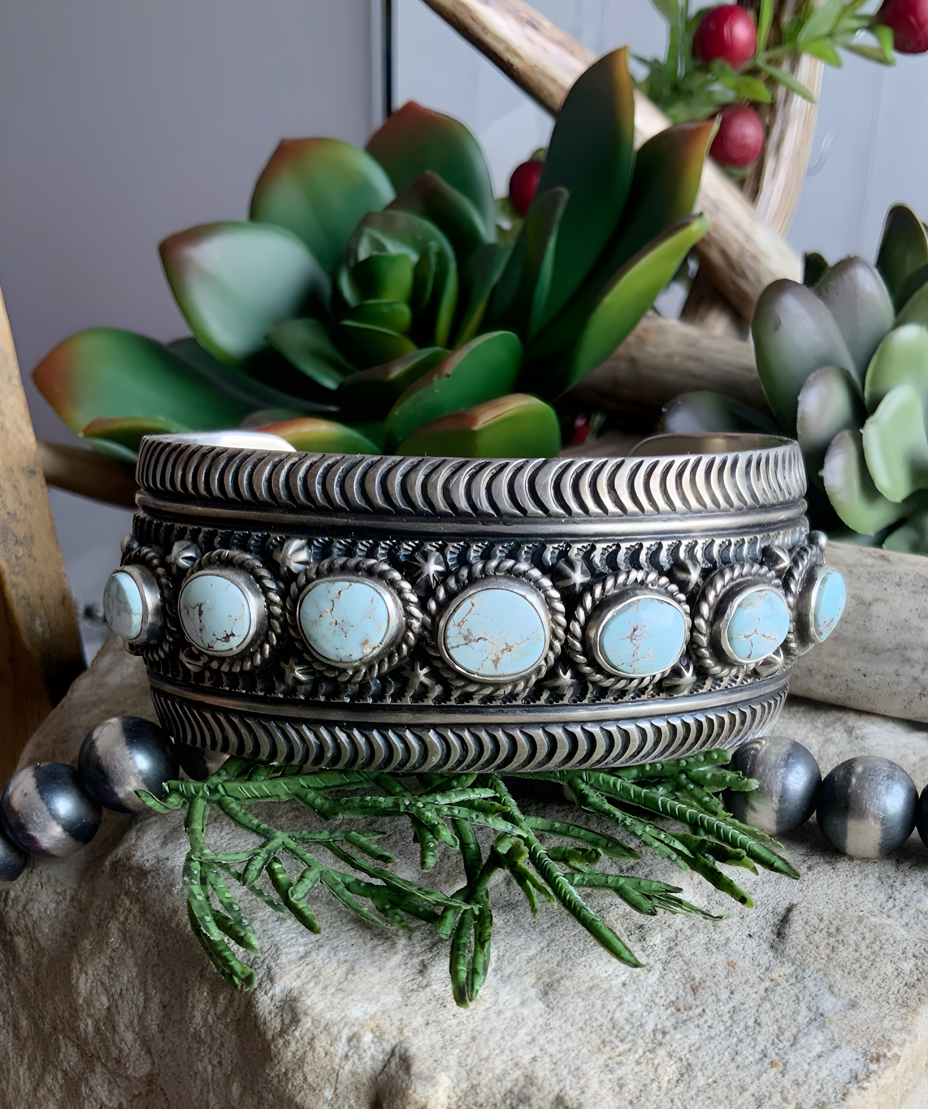 Dry Creek Sterling Silver Stamped Bracelet Set by June Delgarito -Navajo