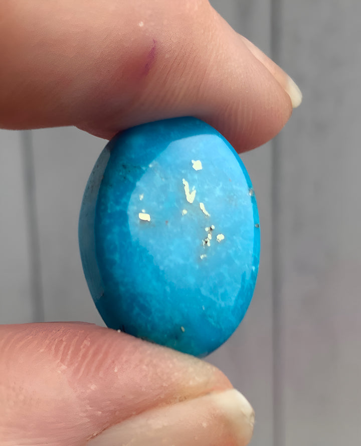 Beautiful Blue Persian Turquoise Oval With Silver Pyrite