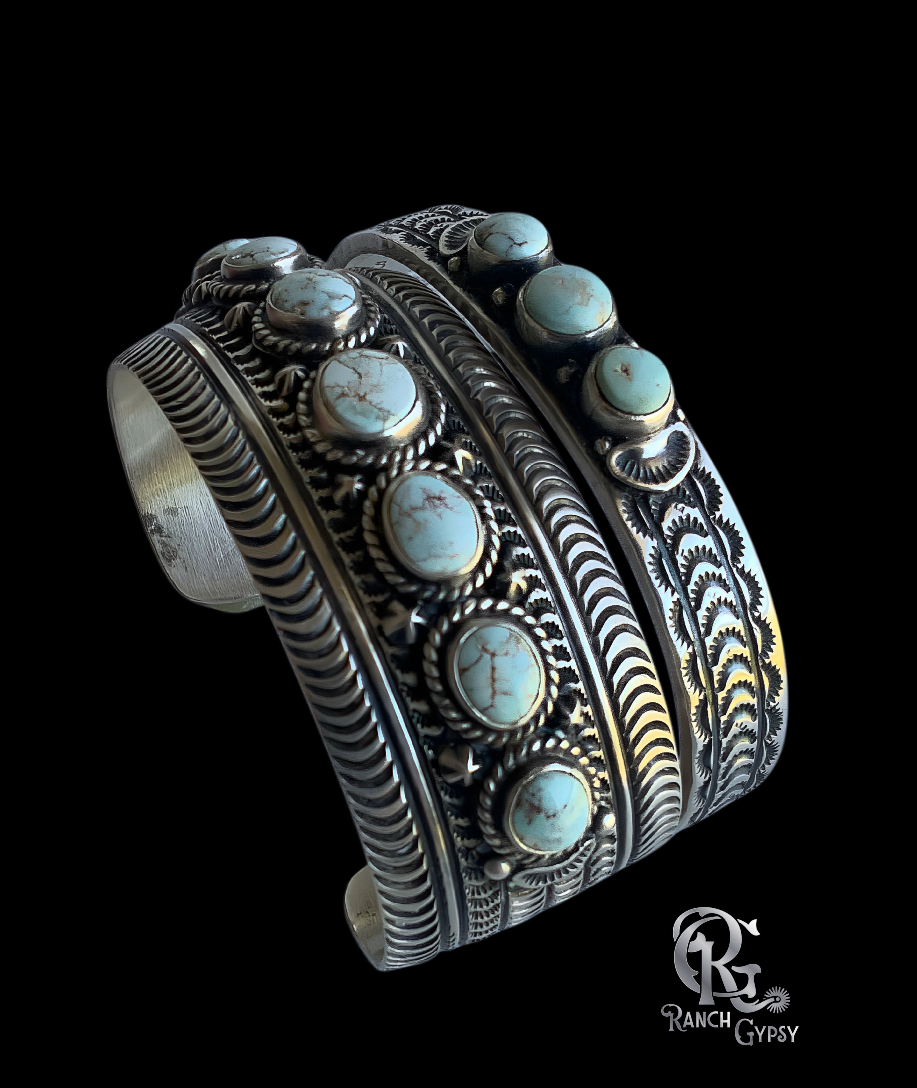 Dry Creek Sterling Silver Stamped Bracelet Set by June Delgarito -Navajo
