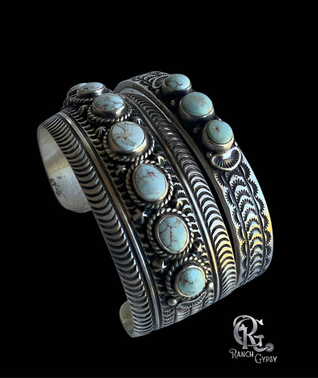 Dry Creek Sterling Silver Stamped Bracelet Set by June Delgarito -Navajo