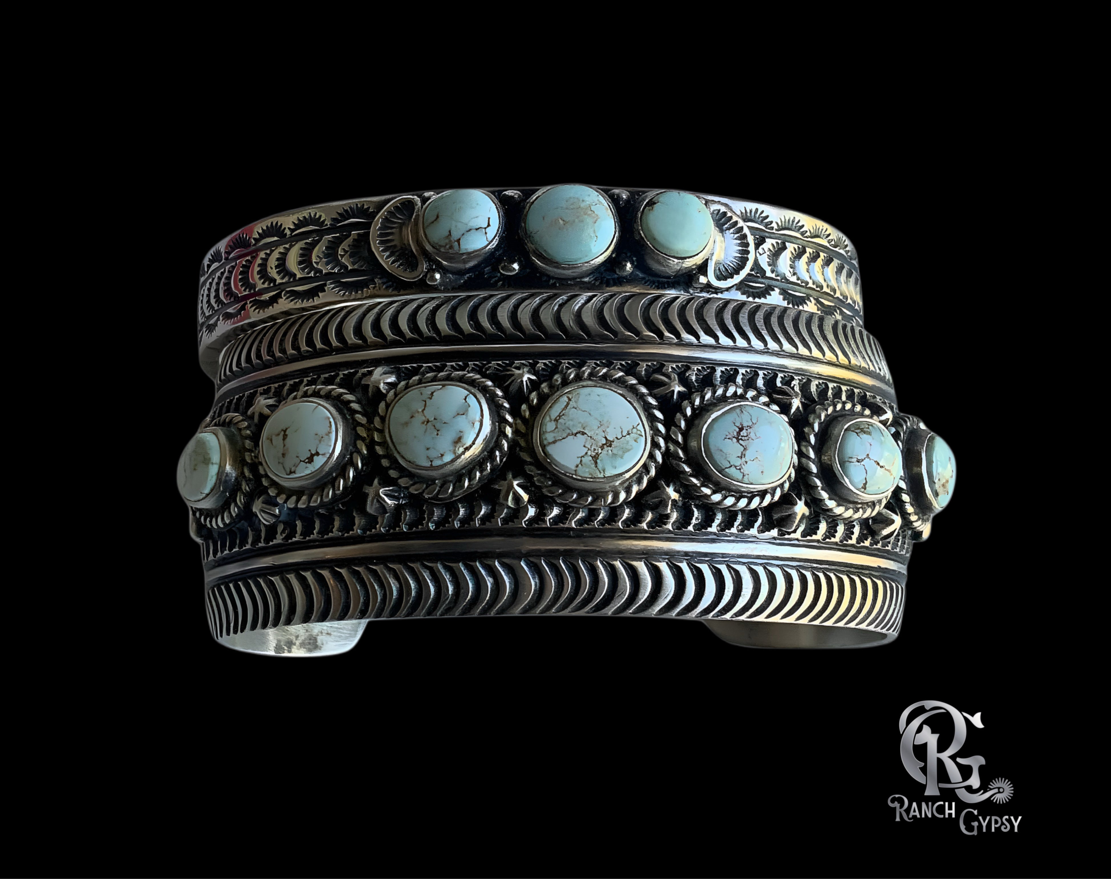 Dry Creek Sterling Silver Stamped Bracelet Set by June Delgarito -Navajo
