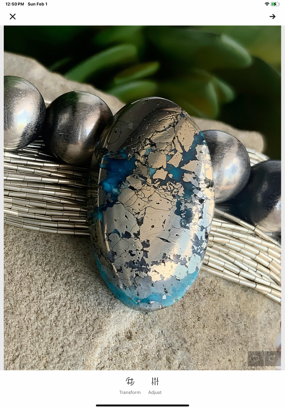 Persian Turquoise Oval Gemstone With Silver Pyrite