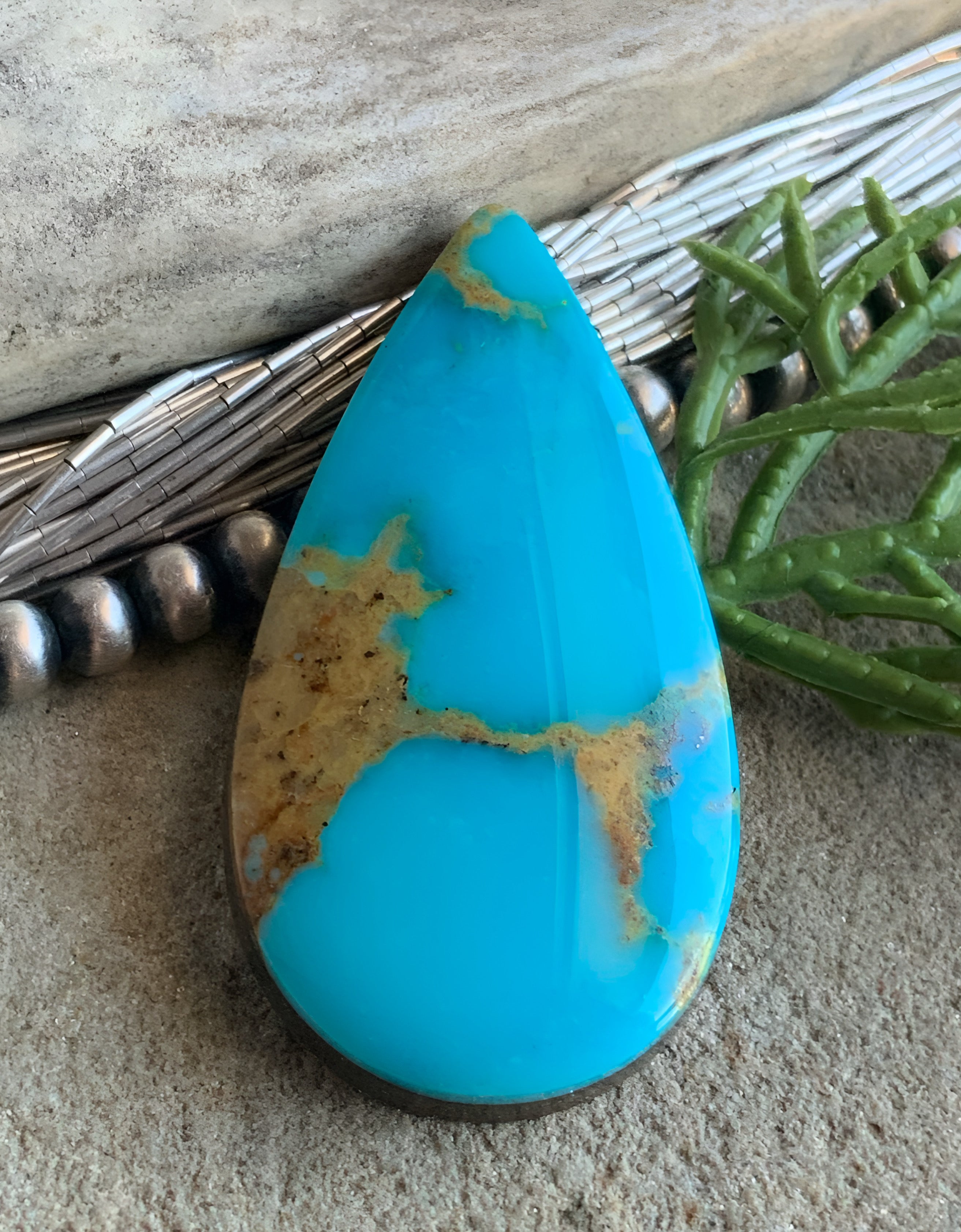 Natural Royston Turquoise Blue Teardrop Cabochon-Nevada Gemstone #R98
