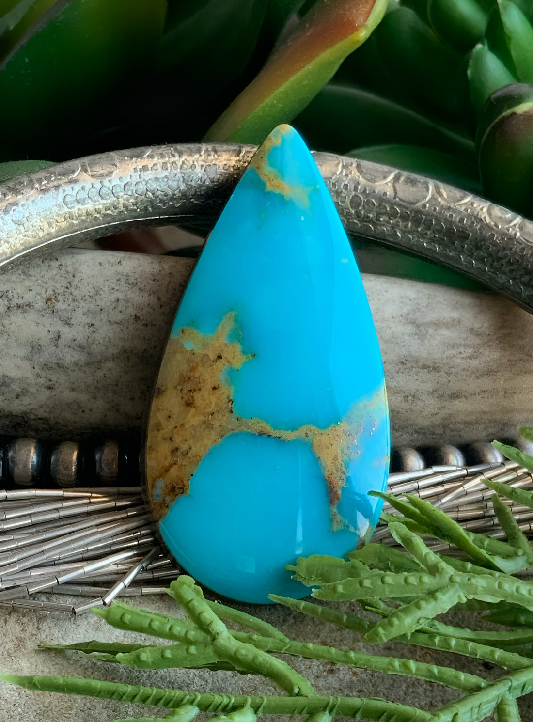 Natural Royston Turquoise Blue Teardrop Cabochon-Nevada Gemstone #R98