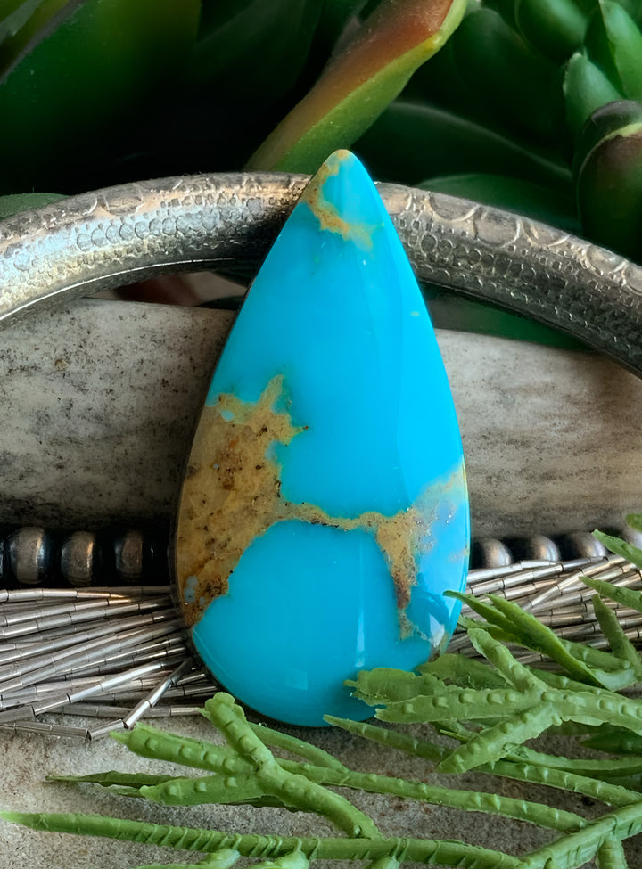 Natural Royston Turquoise Blue Teardrop Cabochon-Nevada Gemstone #R98