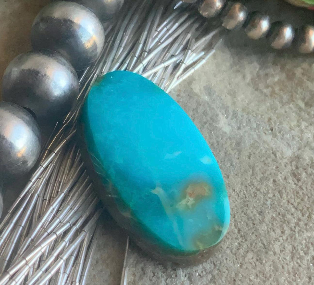 Turquoise Mountain Turquoise Long Oval Cabochon-Arizona Gemstone #TM18