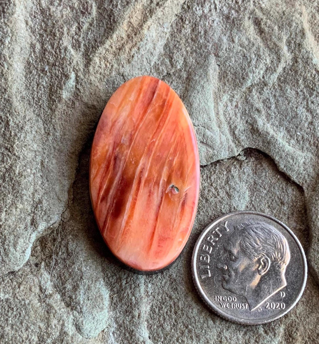Beautiful Orange Spiny Oyster Long Oval Cabochon