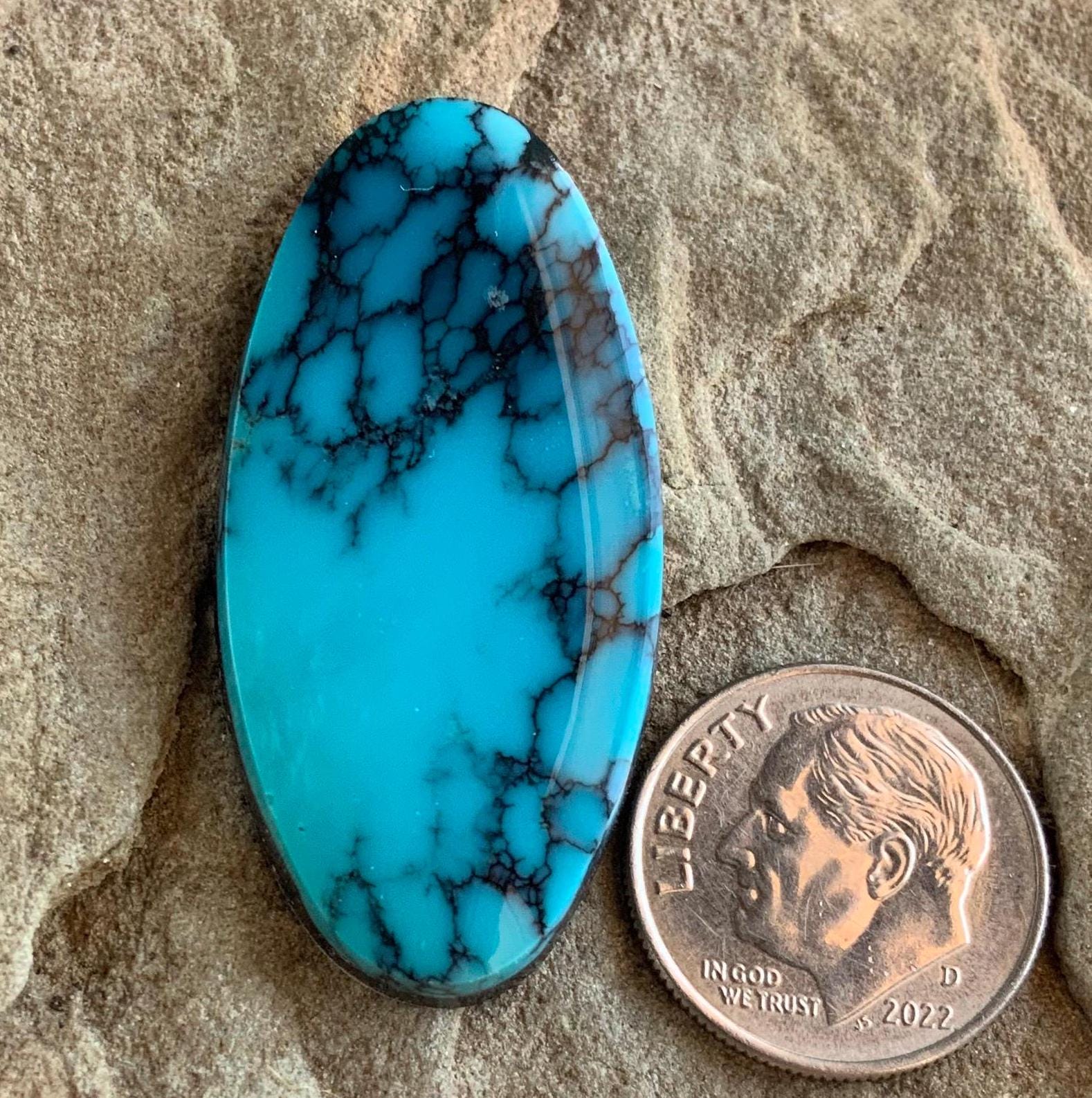 High Grade Cloud Mountain Turquoise Long Oval Cabochon