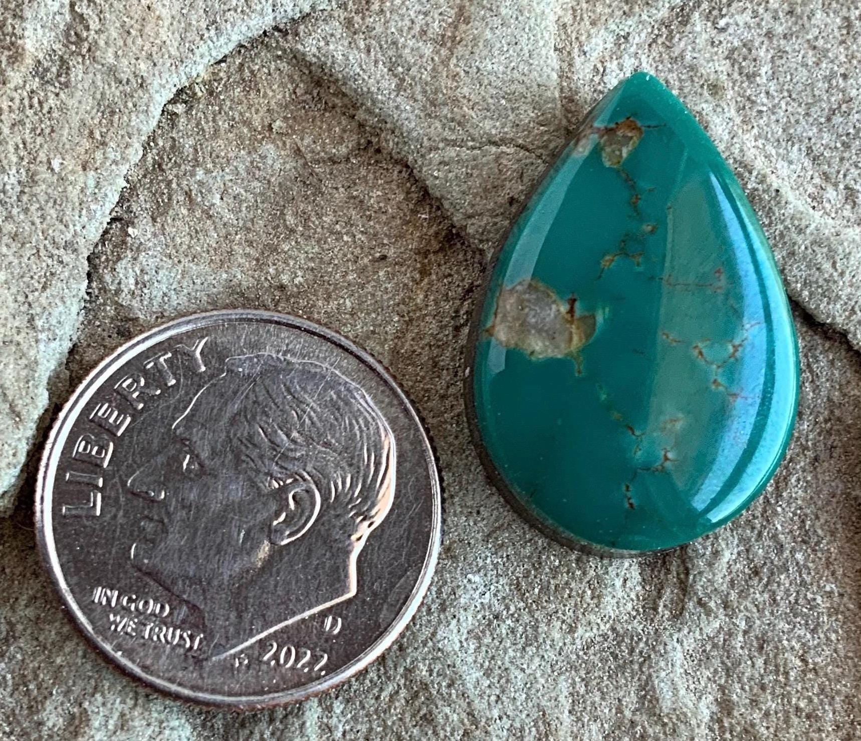 Beautiful Royston Turquoise Green Teardrop Cabochon With Quartz Inclusions