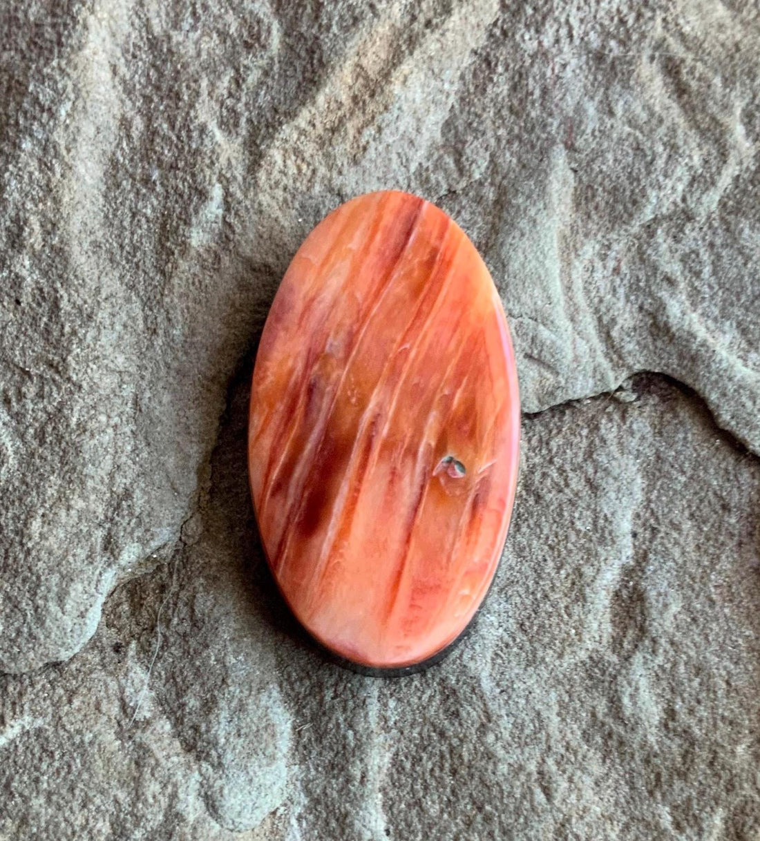 Beautiful Orange Spiny Oyster Long Oval Cabochon