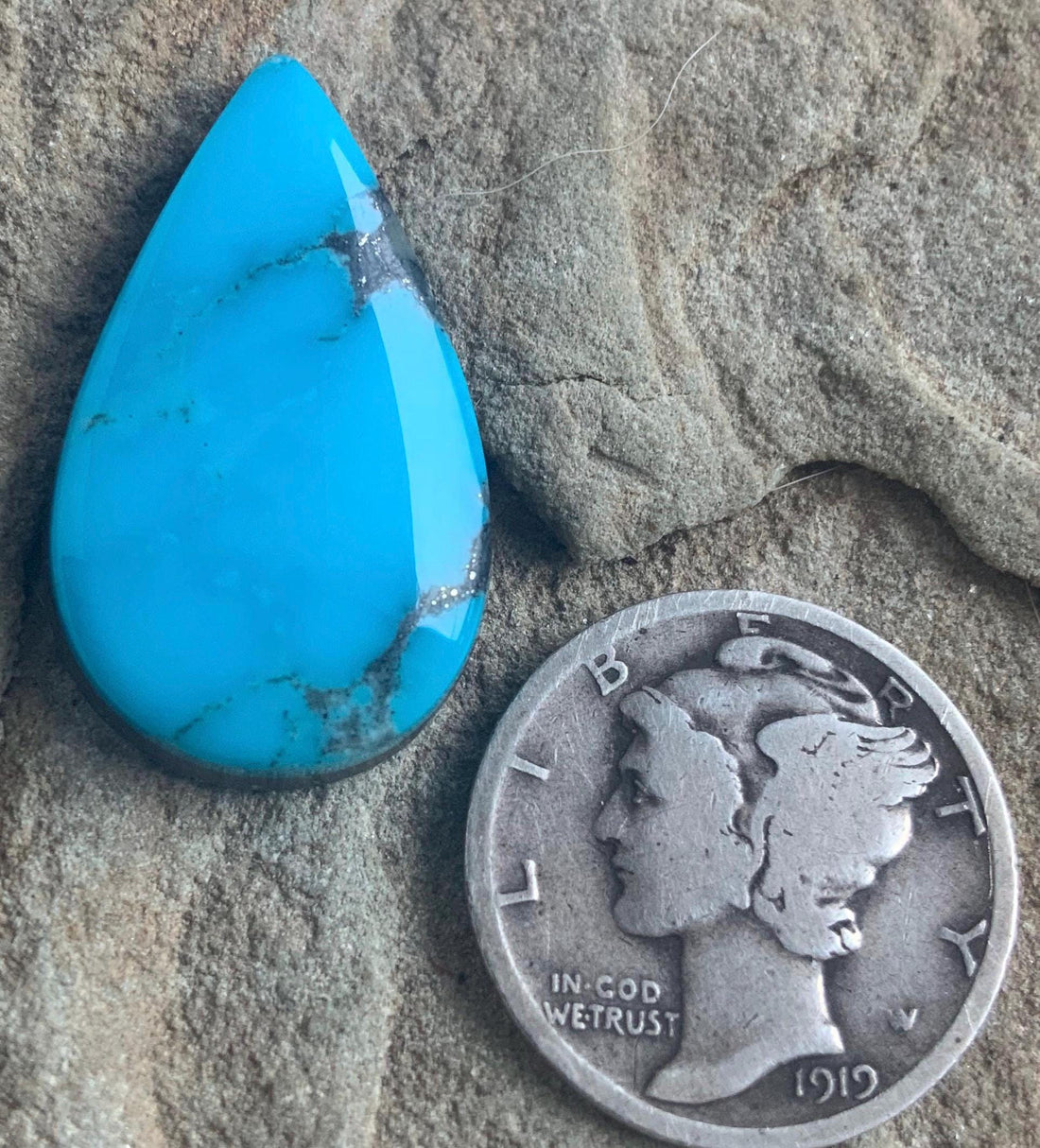 High Grade Blue Ithaca Peak Turquoise Teardrop Cabochon