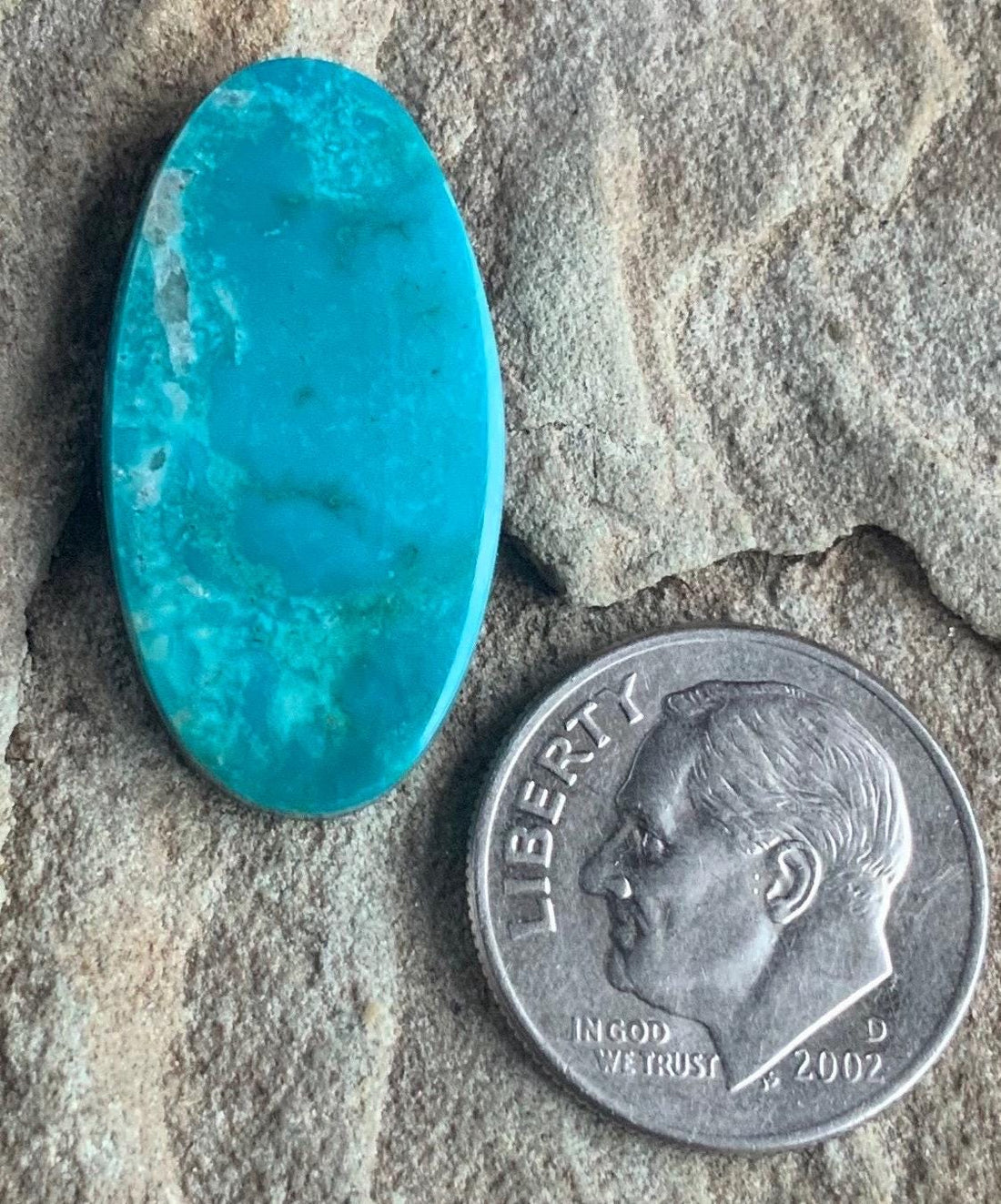 Beautiful Turquoise Mountain Turquoise Oval Cabochon With Quartz Inclusions