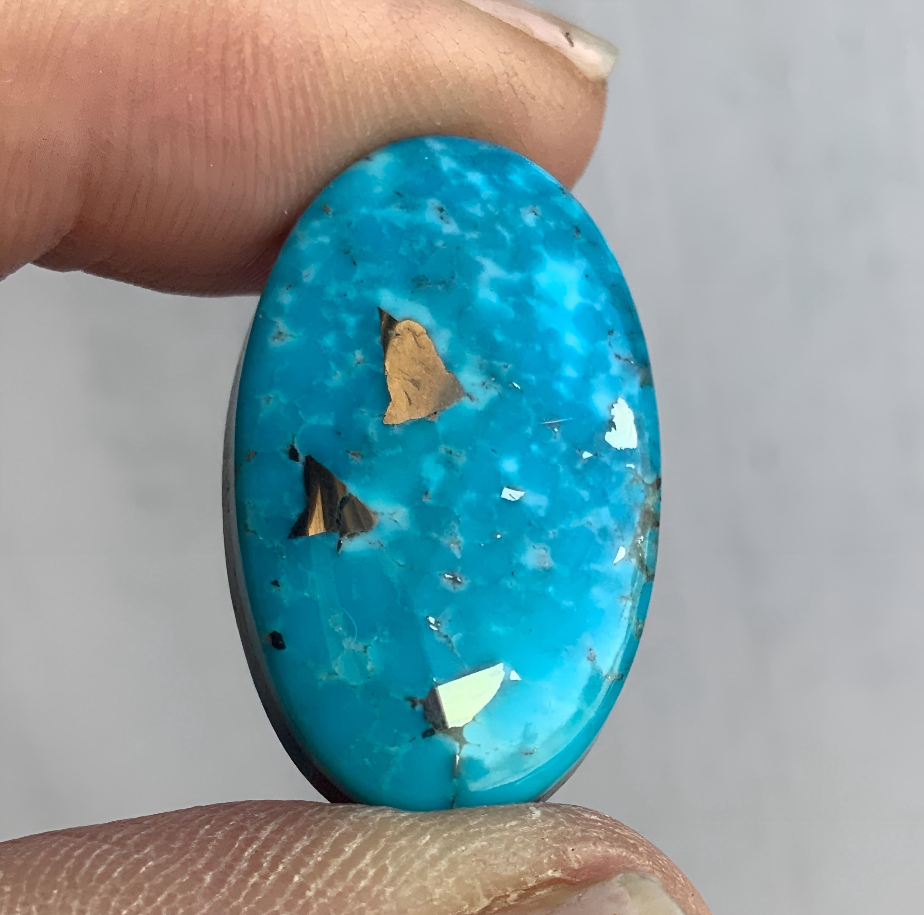 Ithaca Peak High Grade Turquoise Oval Cabochon With Silver Pyrite #IP117