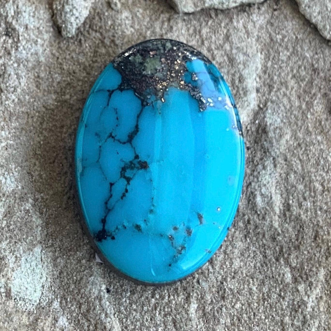 Ithaca Peak Turquoise High Grade Oval Cabochon With Silver Pyrite & Quartz Inclusions #IP102