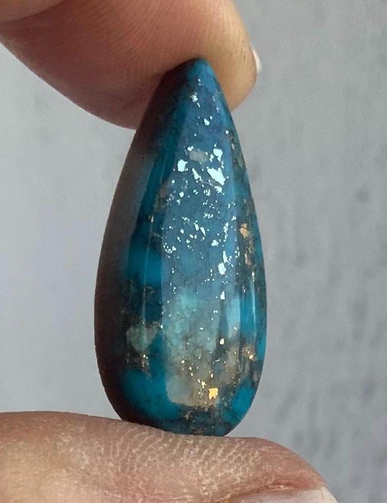 Beautiful High Grade Ithaca Peak Turquoise Teardrop Cabochon With Silver Pyrite & Quartz Inclusions