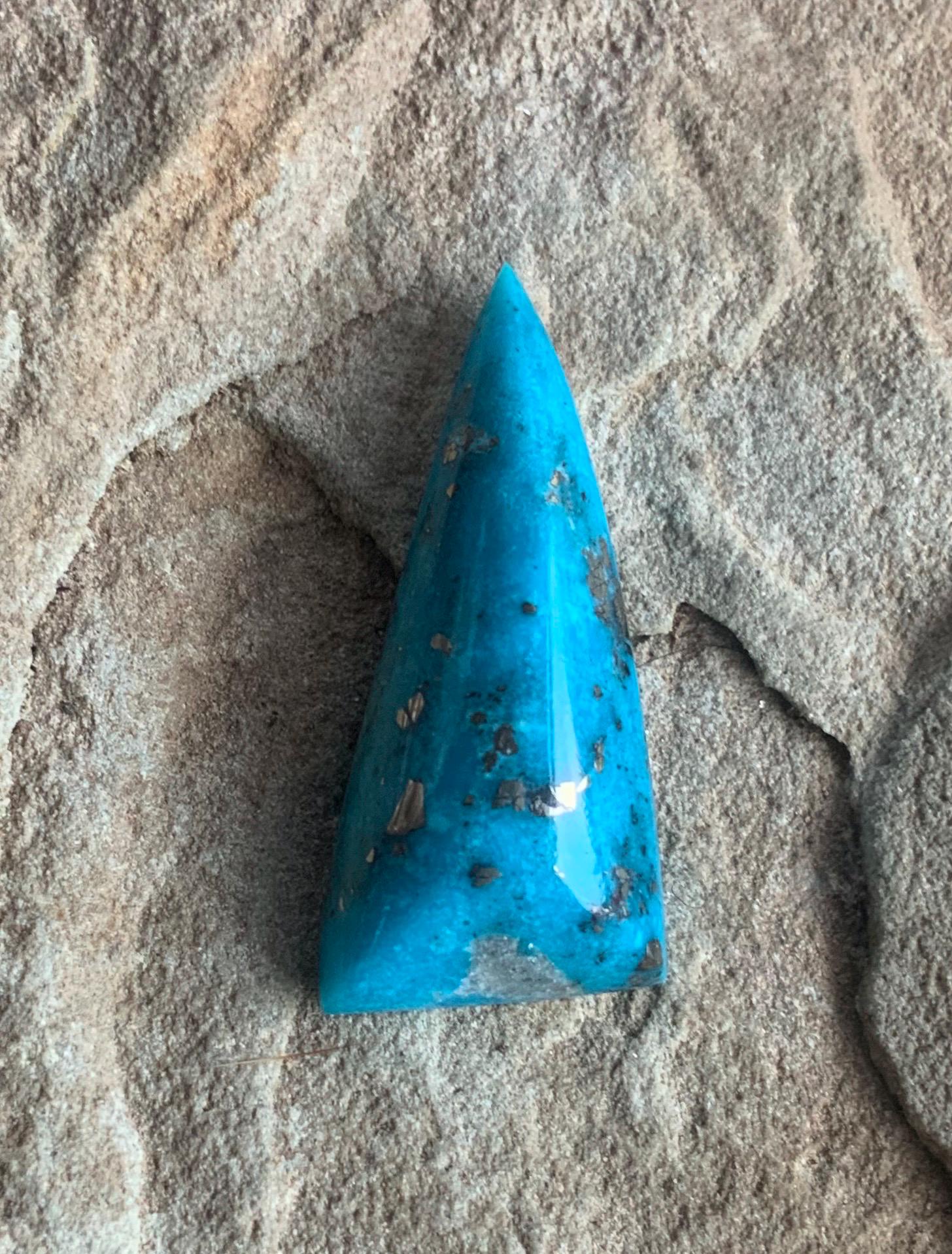 Gorgeous Blue Morenci Turquoise Triangular Cabochon with Pyrite