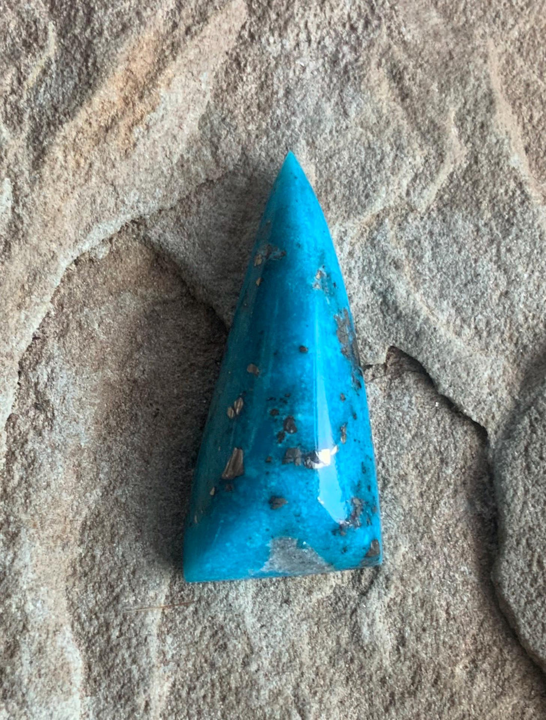 Gorgeous Blue Morenci Turquoise Triangular Cabochon with Pyrite