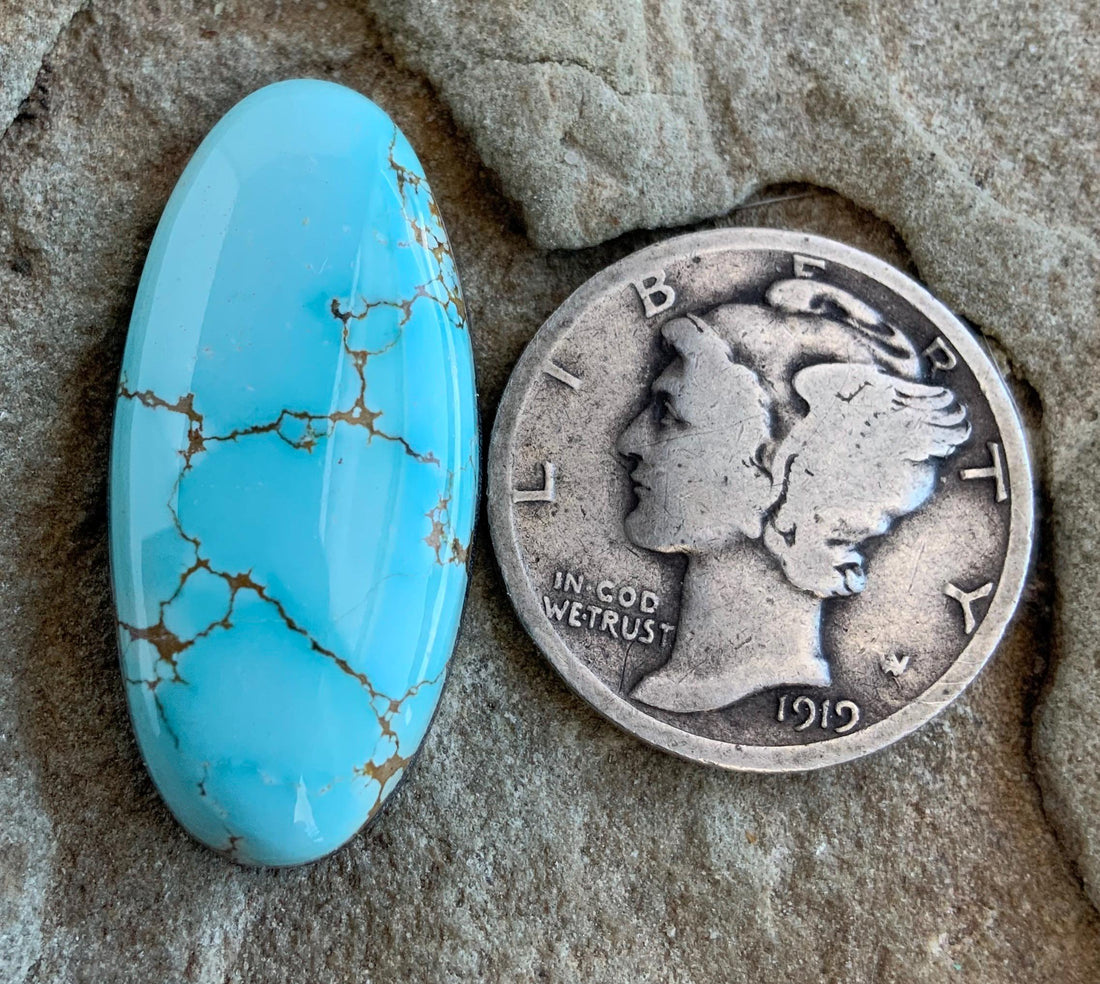 Beautiful Natural High Grade Number Eight Turquoise Oval Cabochon