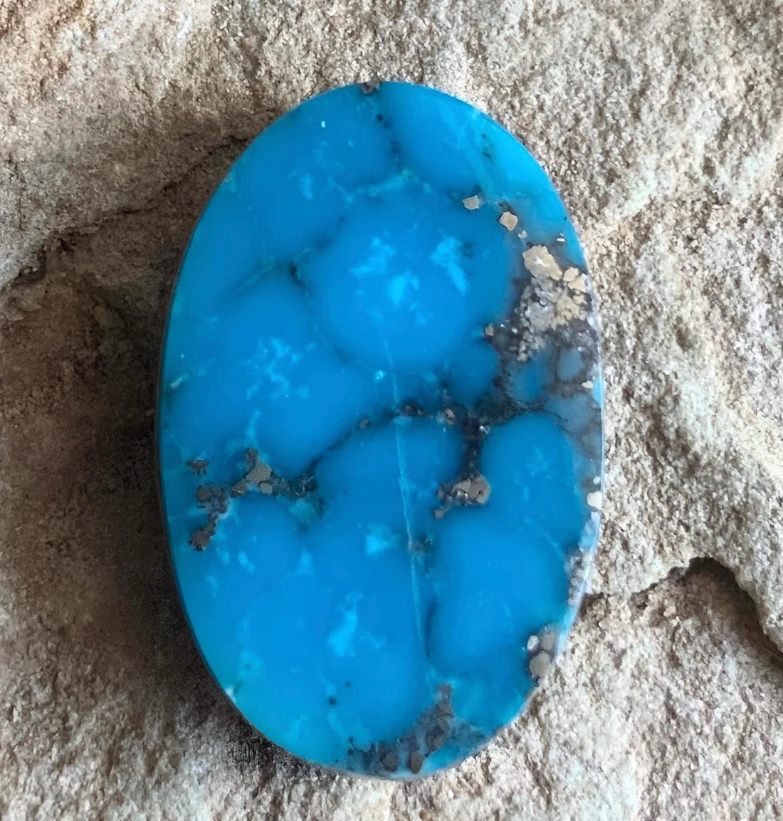 Ithaca Peak Turquoise High Grade Oval Cabochon With Silver Pyrite #105