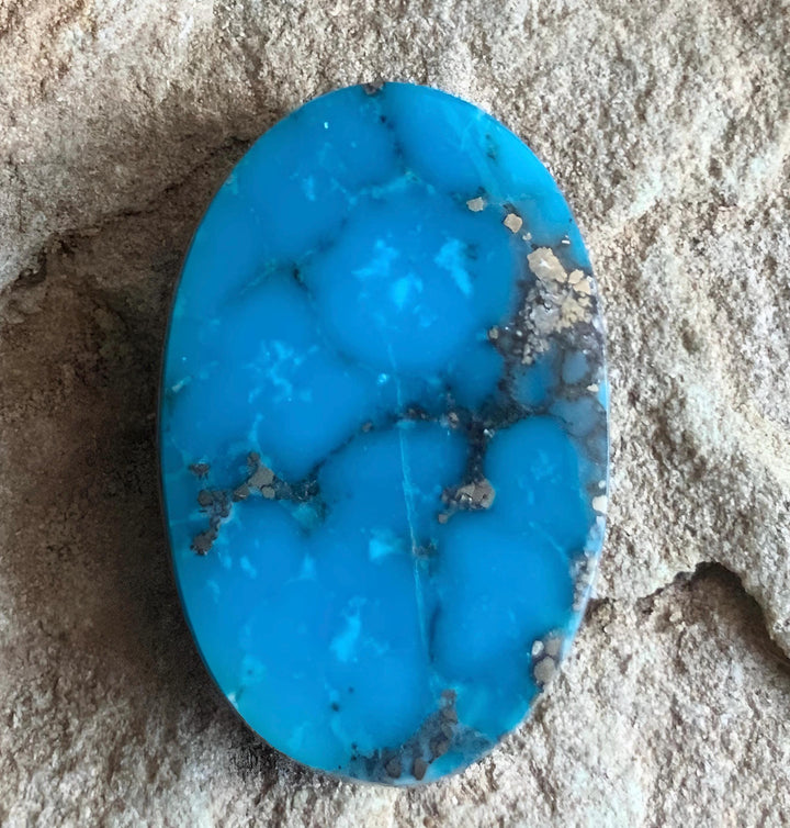 Ithaca Peak Turquoise High Grade Oval Cabochon With Silver Pyrite #105