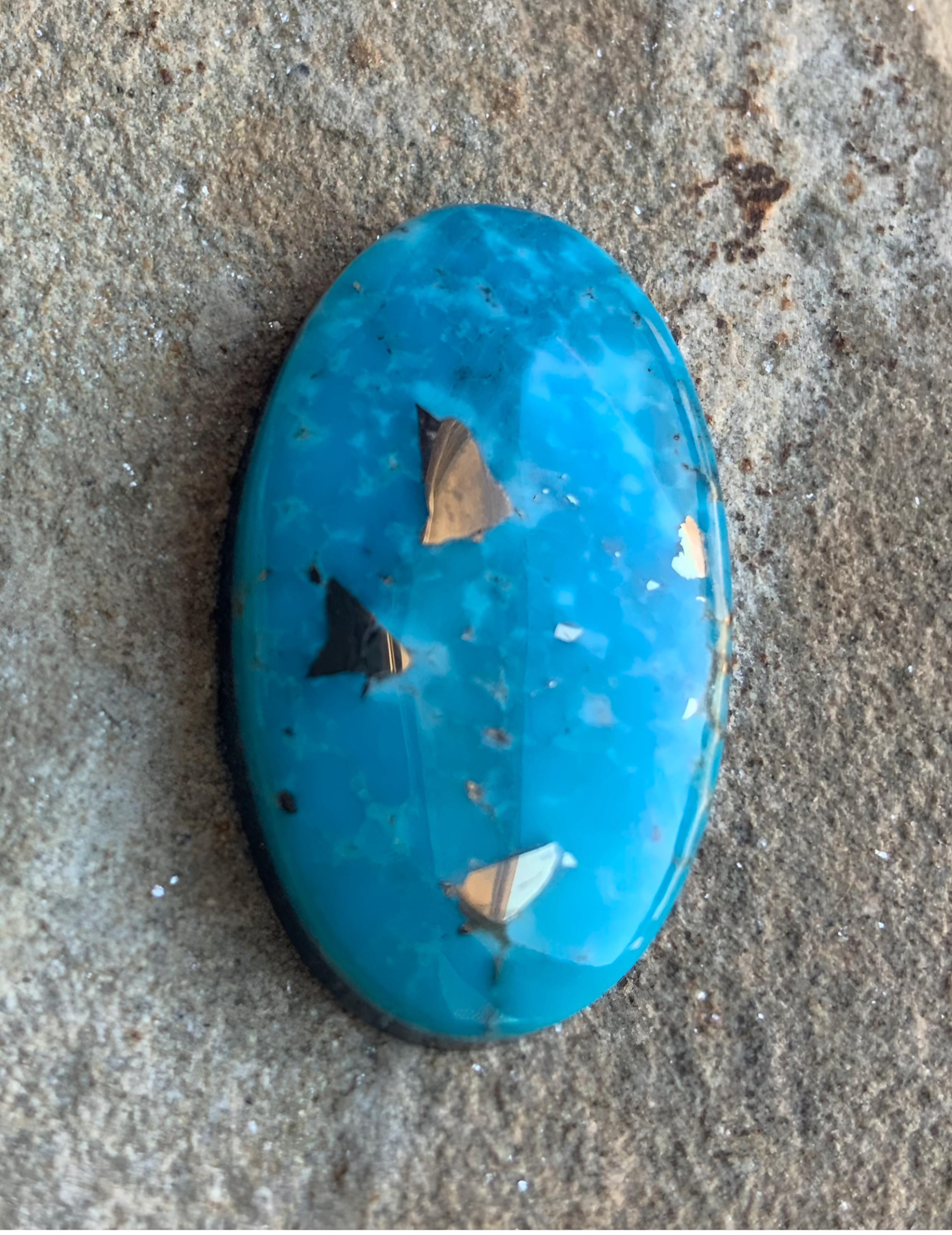 Ithaca Peak High Grade Turquoise Oval Cabochon With Silver Pyrite #IP117