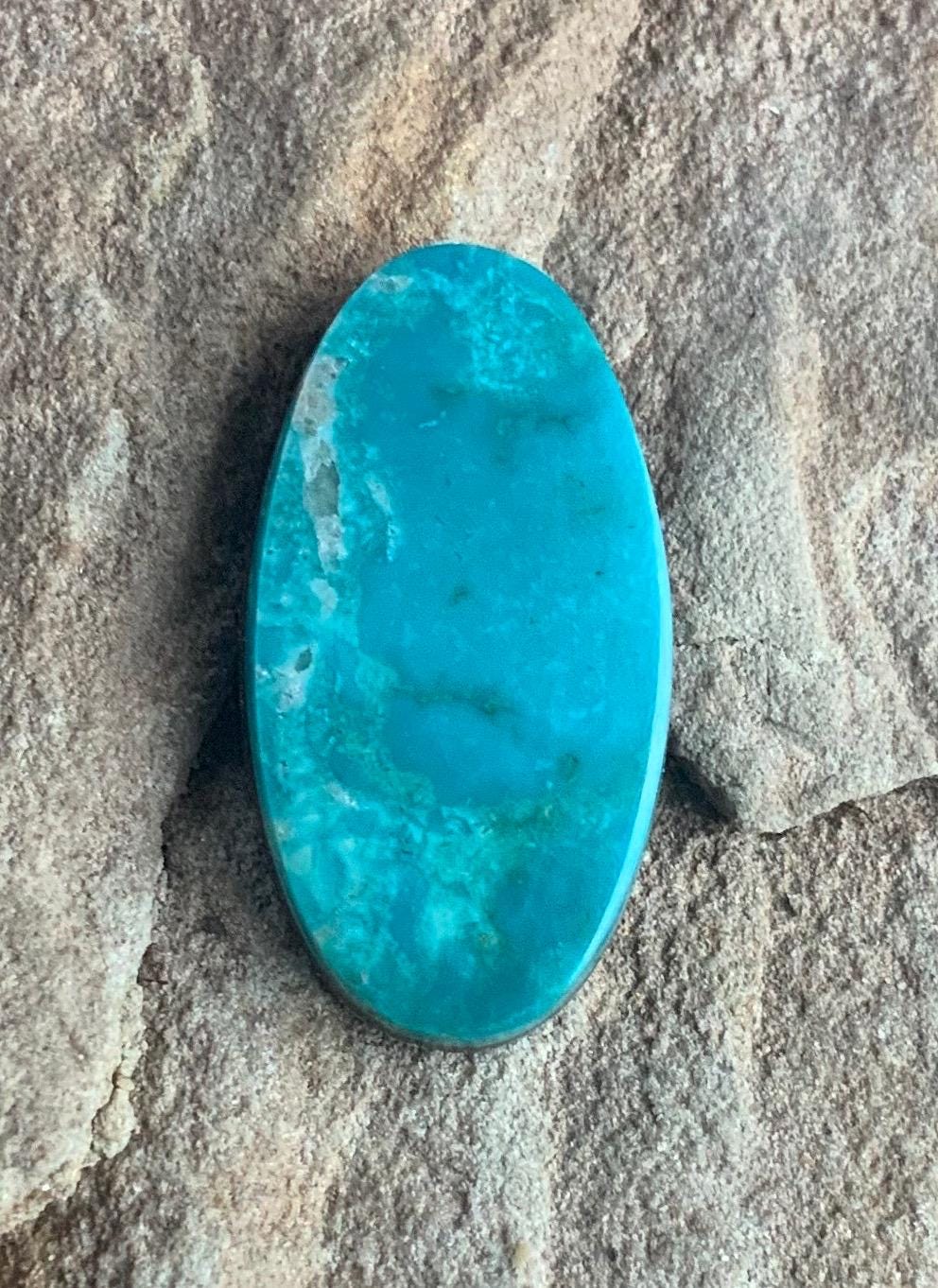 Beautiful Turquoise Mountain Turquoise Oval Cabochon With Quartz Inclusions