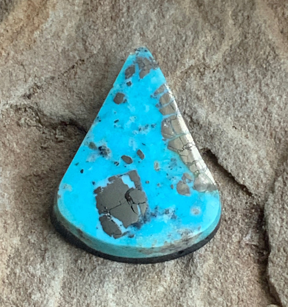 Beautiful Ithaca Peak Turquoise Blue High Grade Triangle Cabochon With Pyrite #114