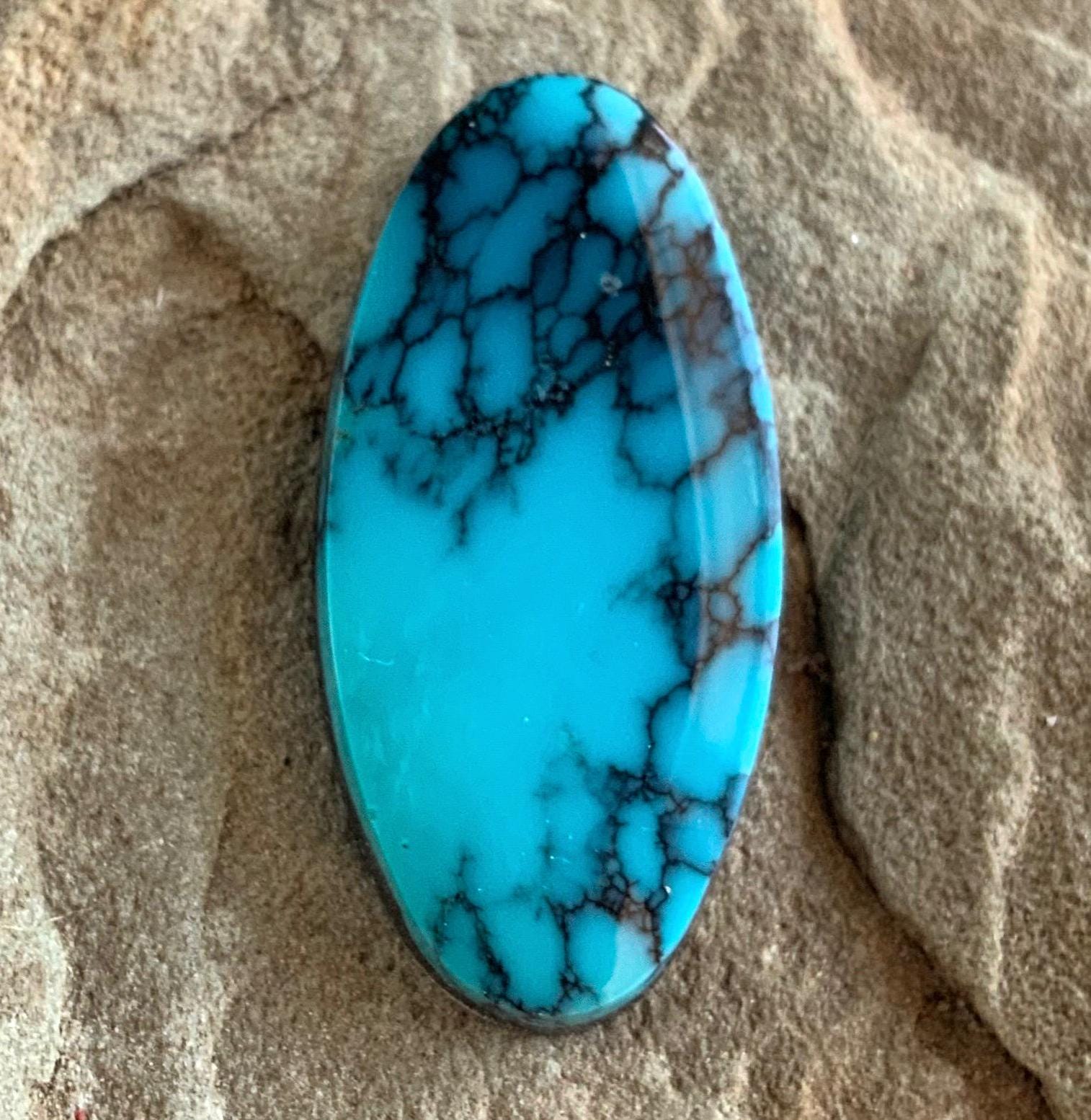 High Grade Cloud Mountain Turquoise Long Oval Cabochon