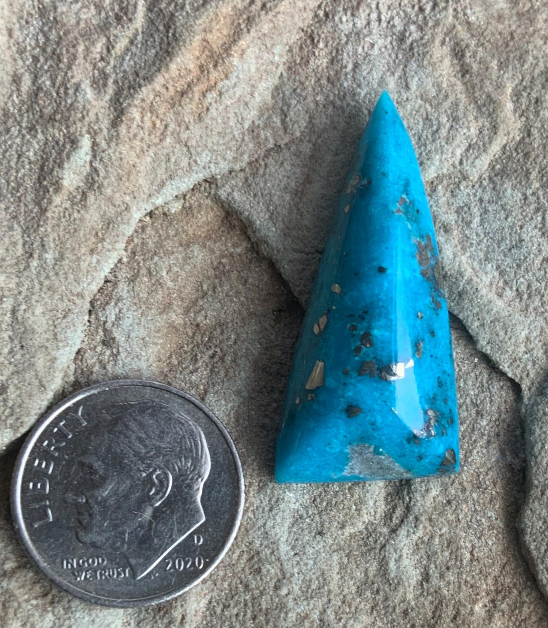 Gorgeous Blue Morenci Turquoise Triangular Cabochon with Pyrite