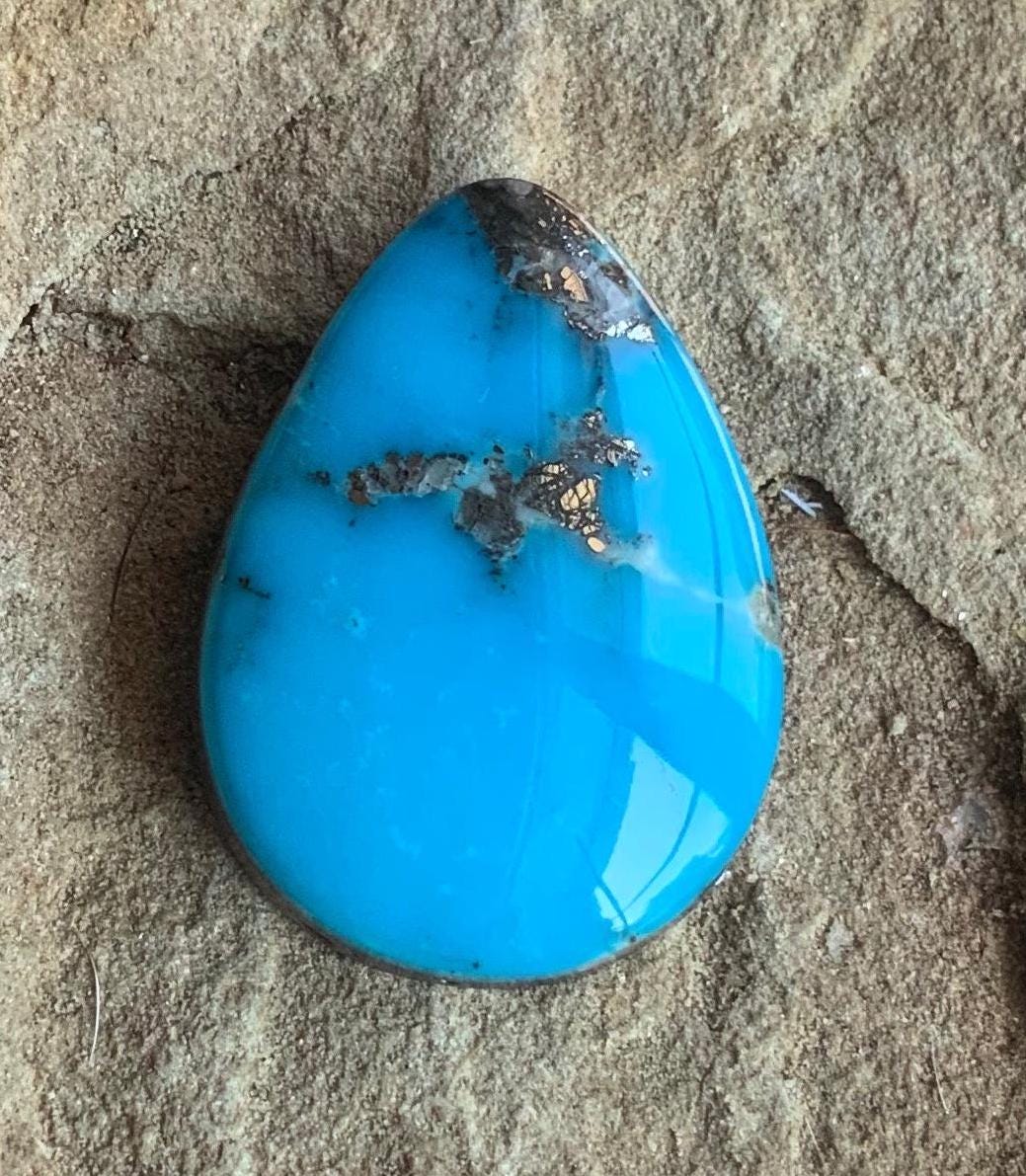 Ithaca Peak Turquoise High Grade Teardrop Cabochon With Pyrite #110