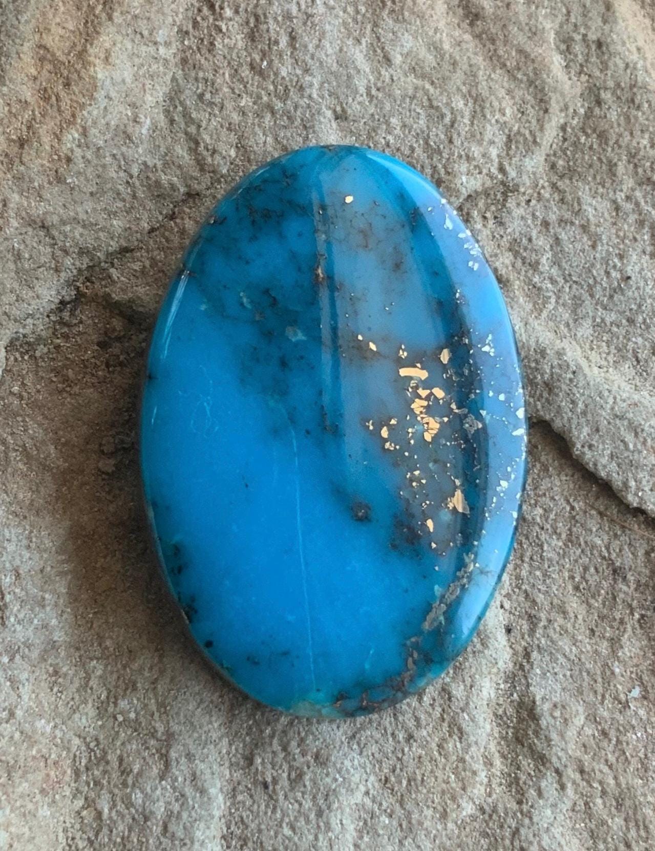 Ithaca Peak Turquoise High Grade Blue Oval Cabochon With Silver Pyrite #IP104