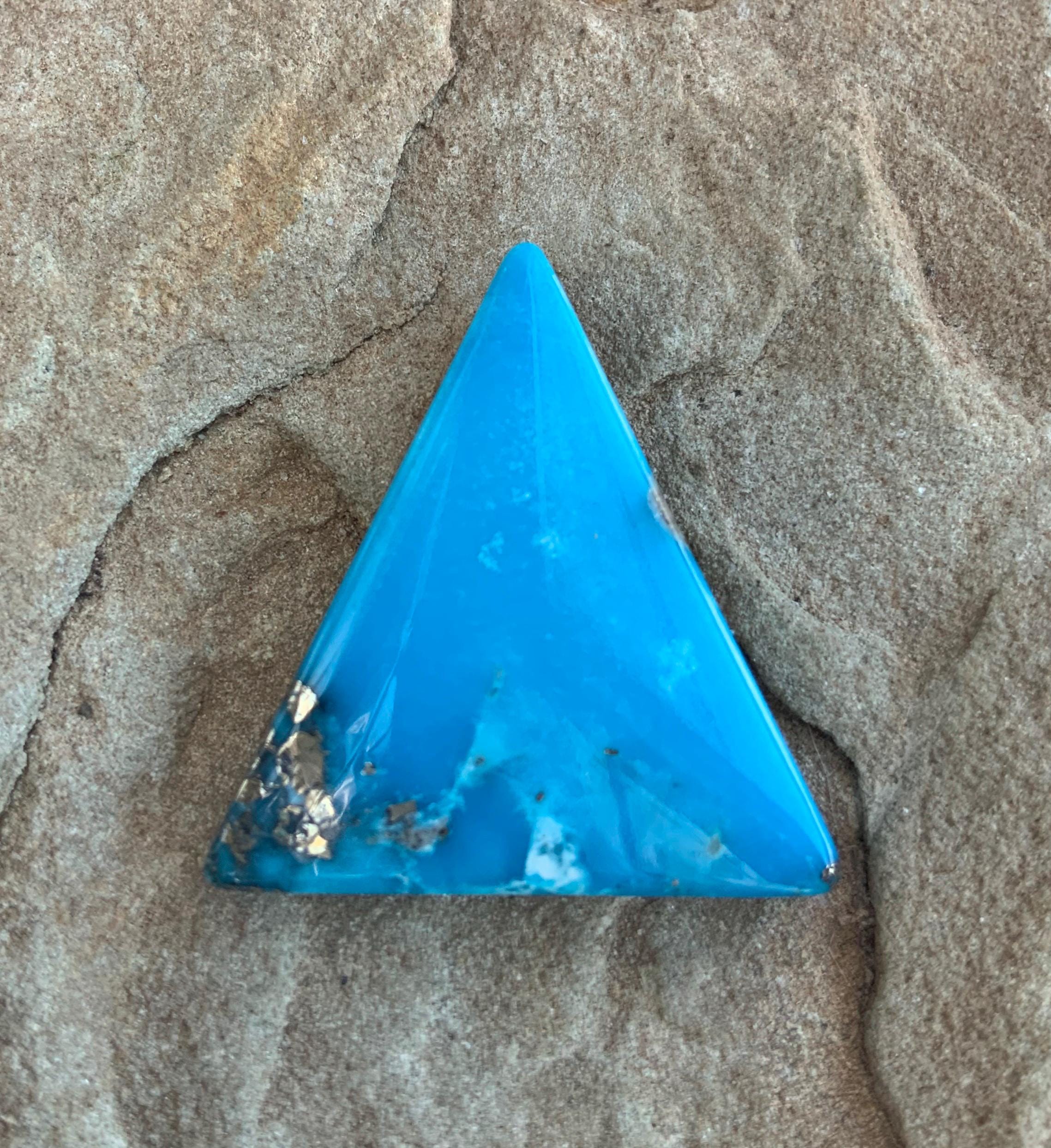 Ithaca Peak Turquoise Blue High Grade Triangle Cabochon With Pyrite #IP107
