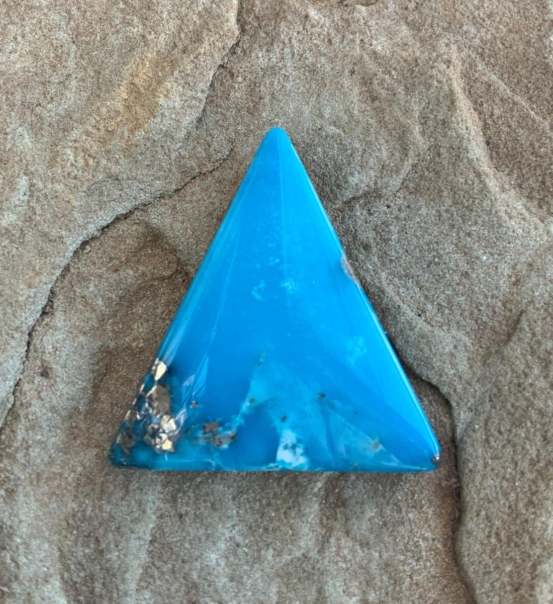 Beautiful Ithaca Peak Turquoise Blue High Grade Triangle Cabochon With Pyrite