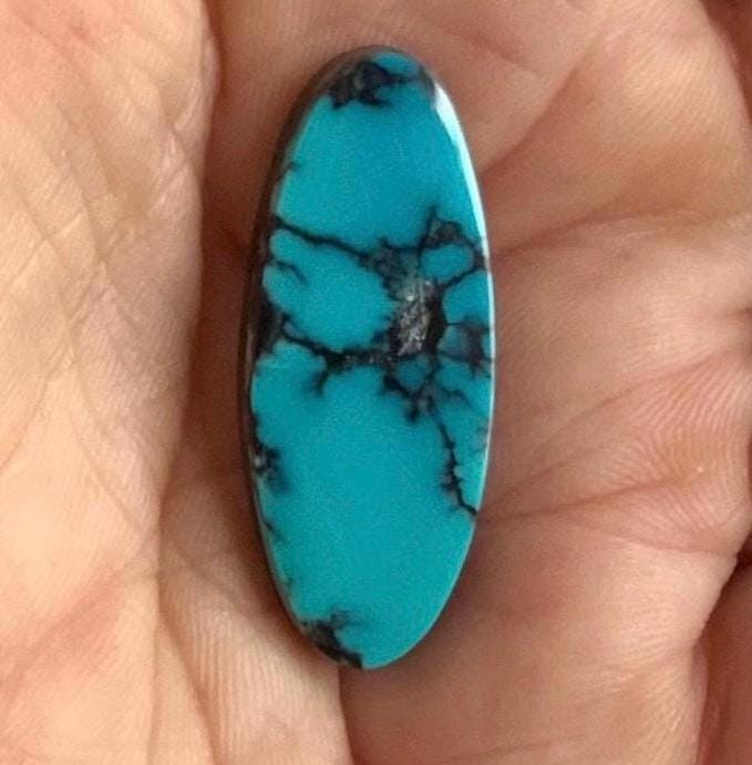 Gorgeous High Grade Cloud Mountain Turquoise Long Oval Blue Cabochon