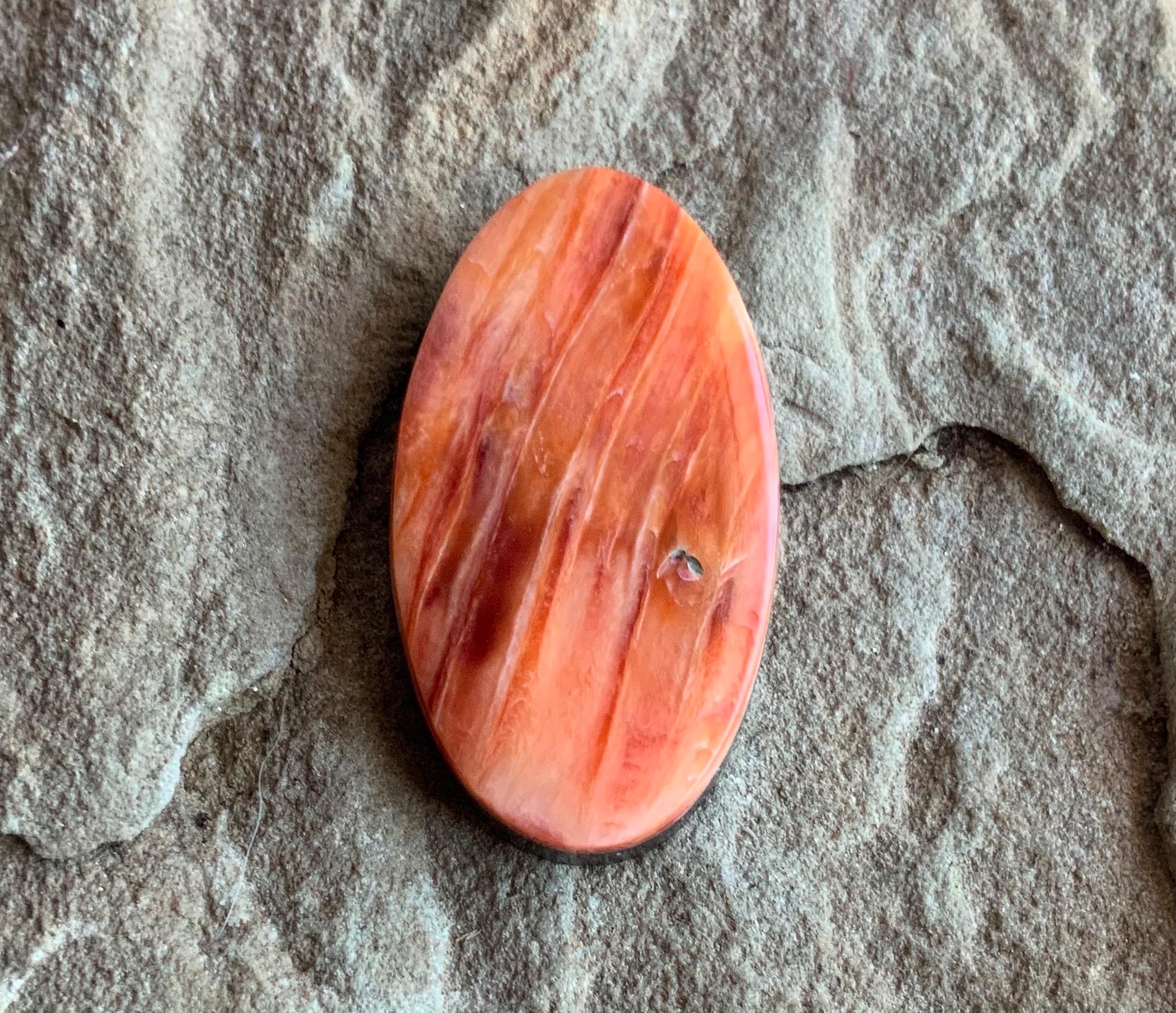 Beautiful Orange Spiny Oyster Long Oval Cabochon